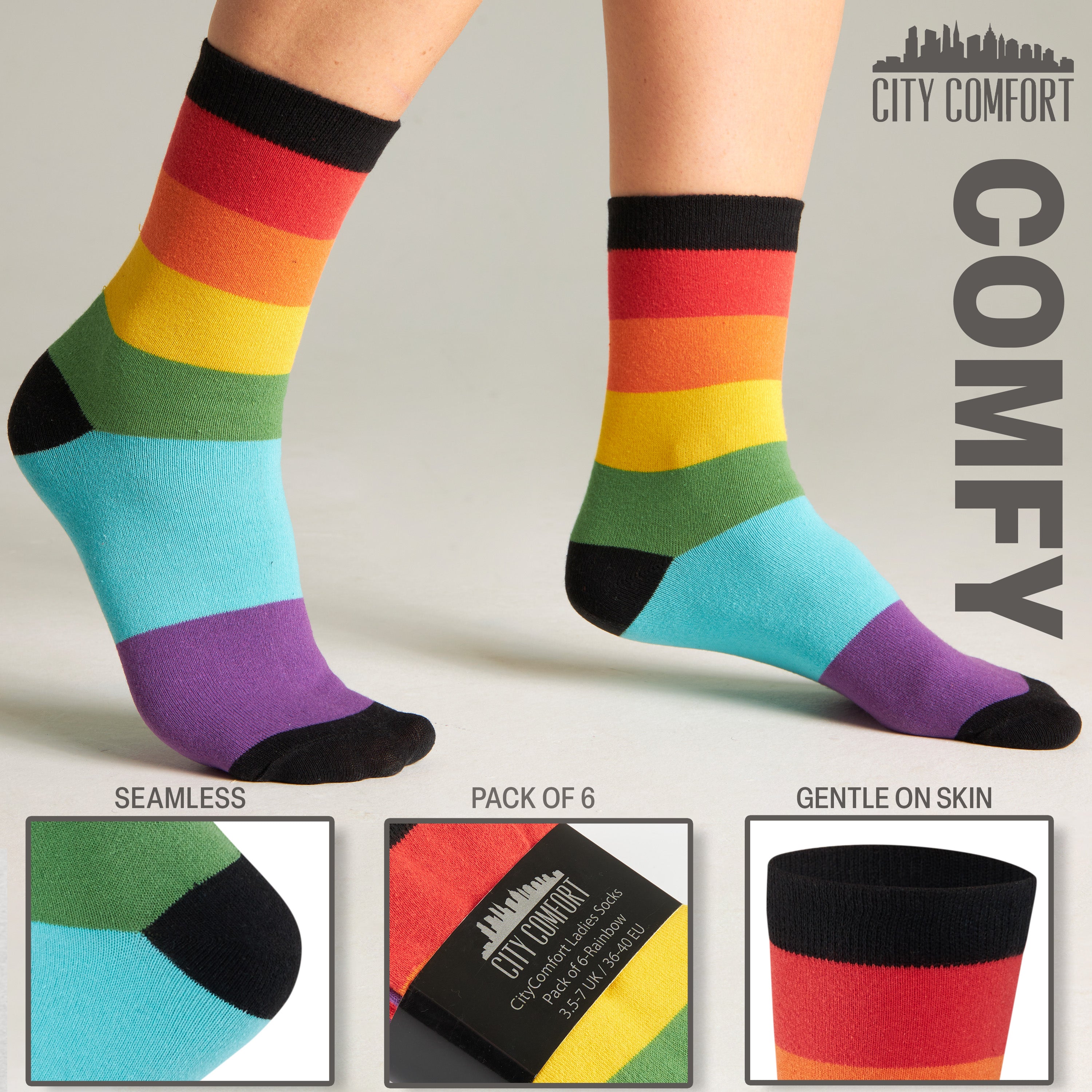 get-trend-citycomfort-chaussettes-femme-rainbow-lot-6-coton image 3