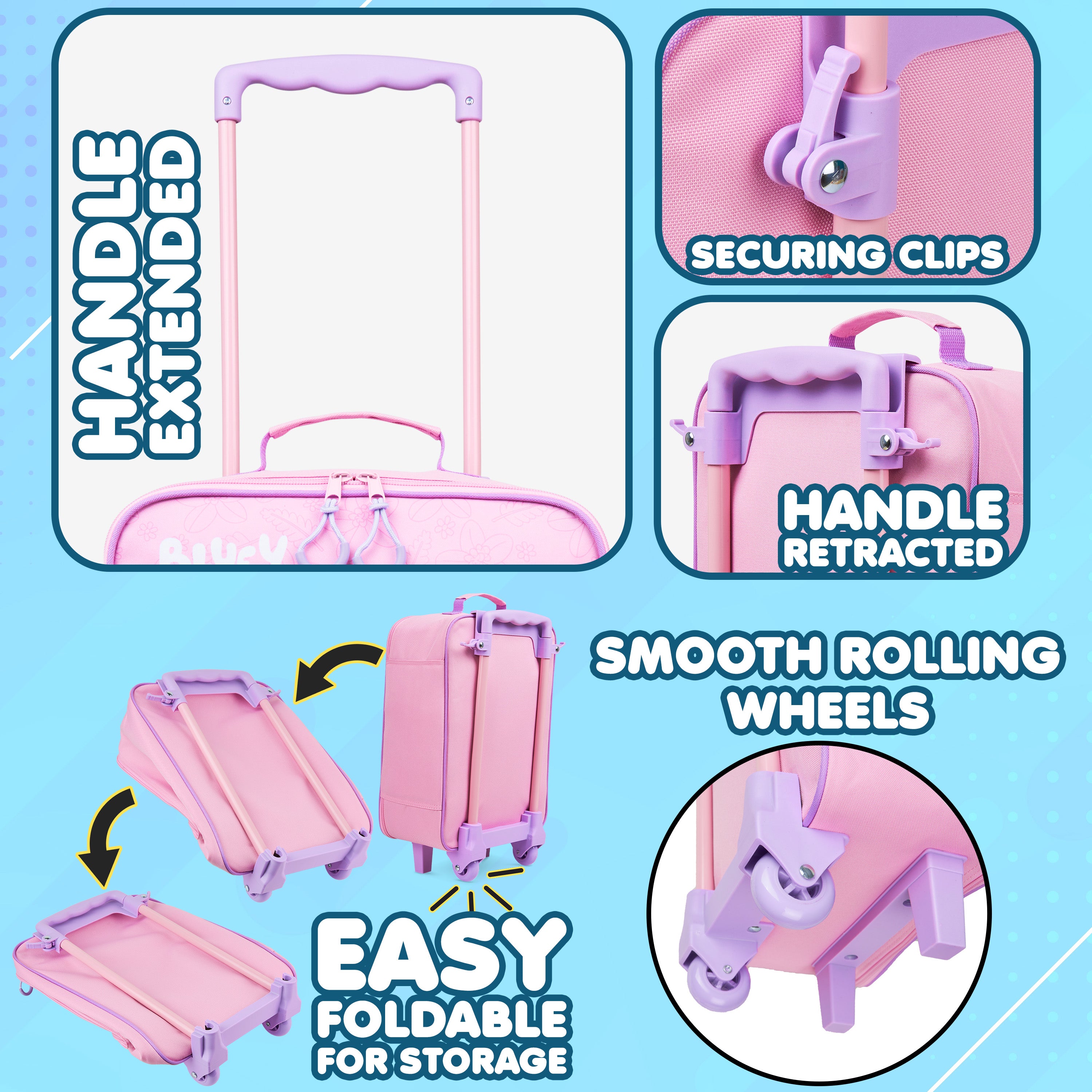 bluey-valise-enfant-rose-15l-roulettes-pliable image 5