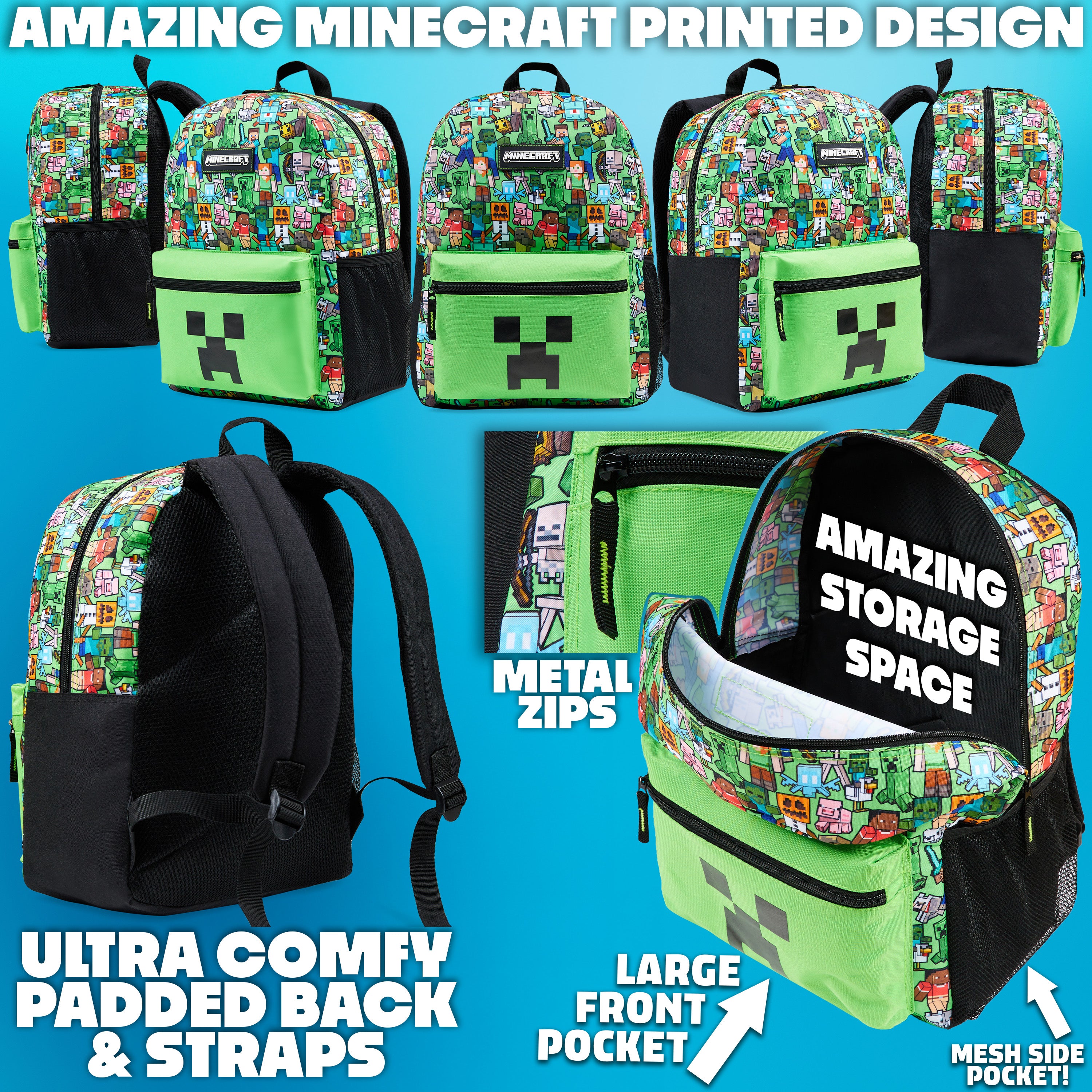 minecraft-ensemble-sac-dos-5-pi-ces-vert-cole-gourde image 5