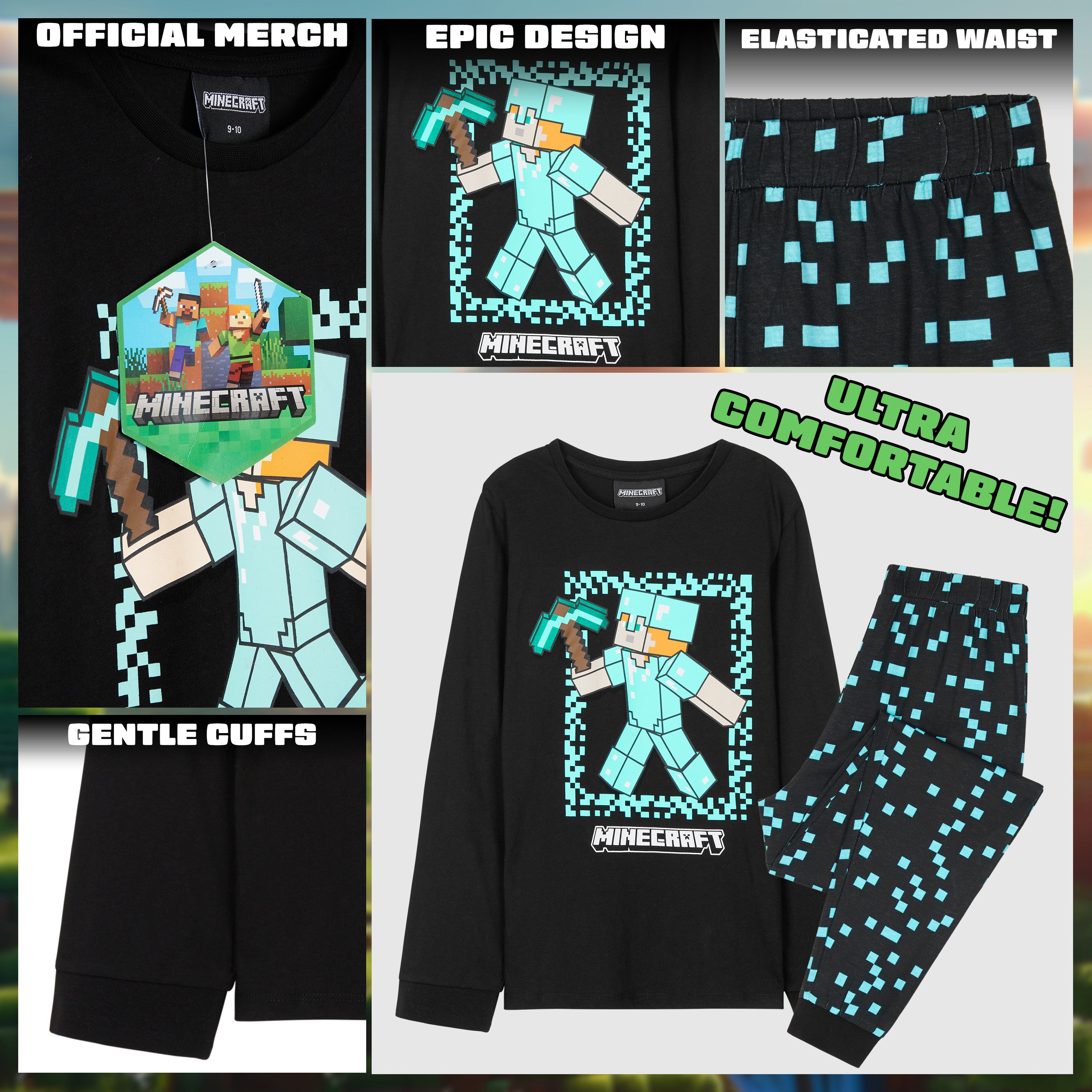 minecraft-pyjama-long-gar-on-coton-9-10-ans-creeper image 4