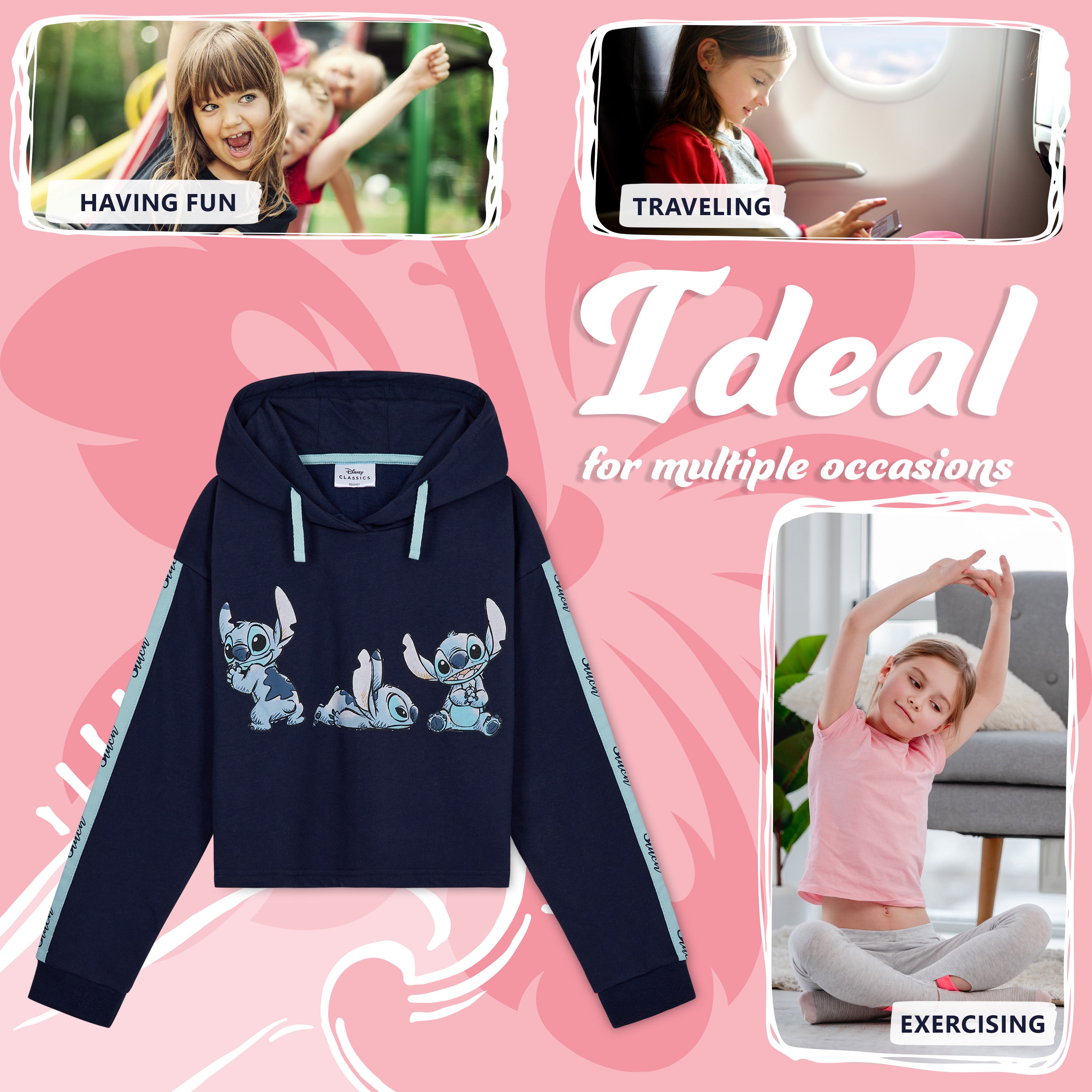 disney-stitch-sweat-capuche-fille-cropped-bleu-marine-7-14-ans image 5