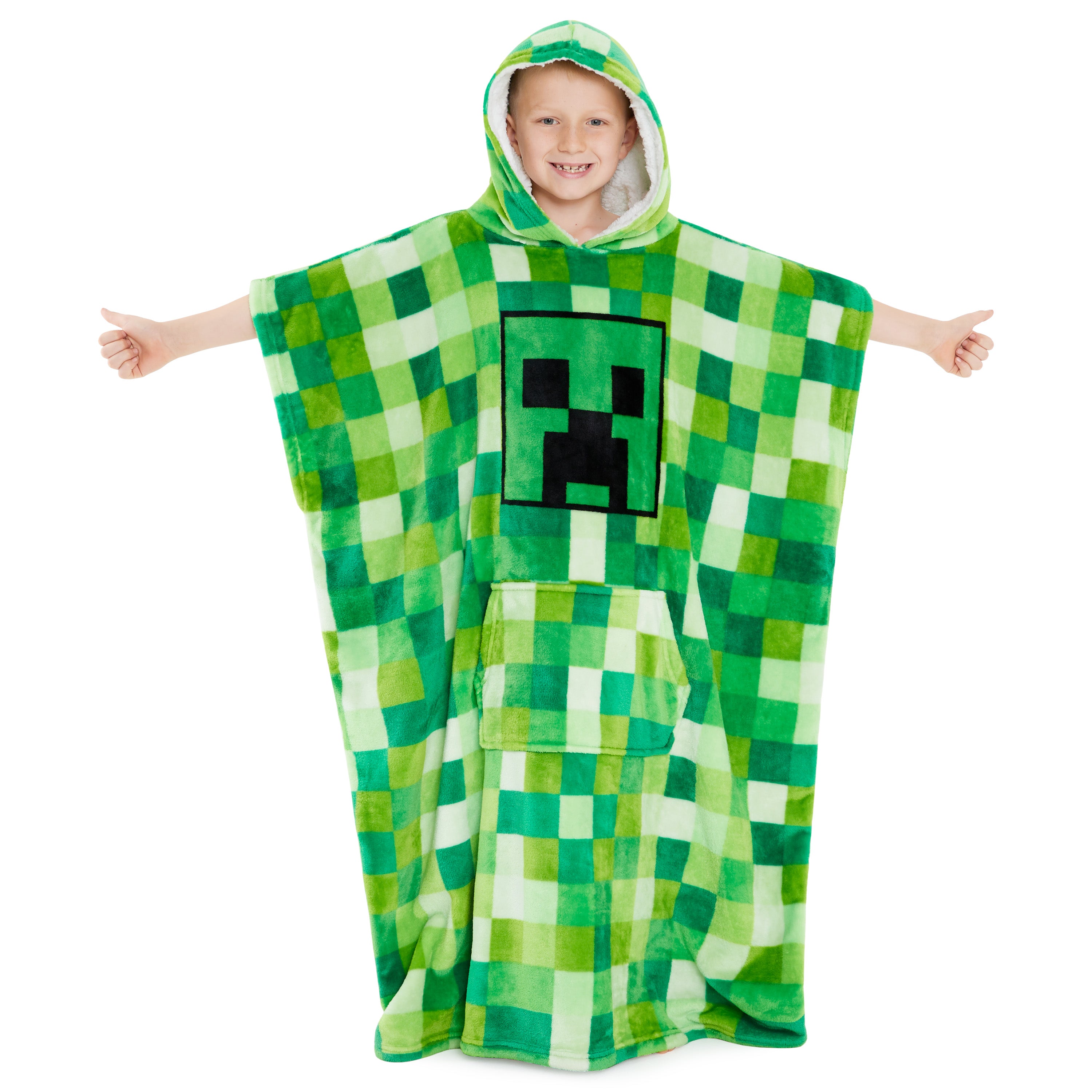 minecraft-sweat-plaid-capuche-enfant-vert-polaire image 1