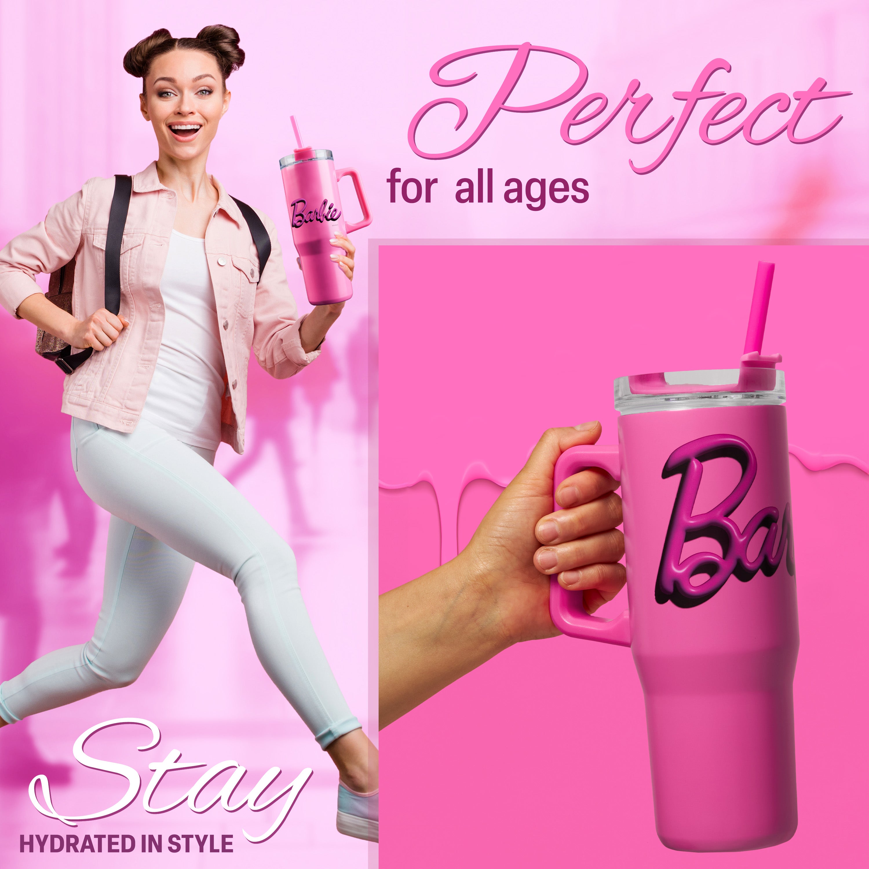 barbie-gourde-isotherme-940ml-avec-paille-et-poign-e-rose image 4