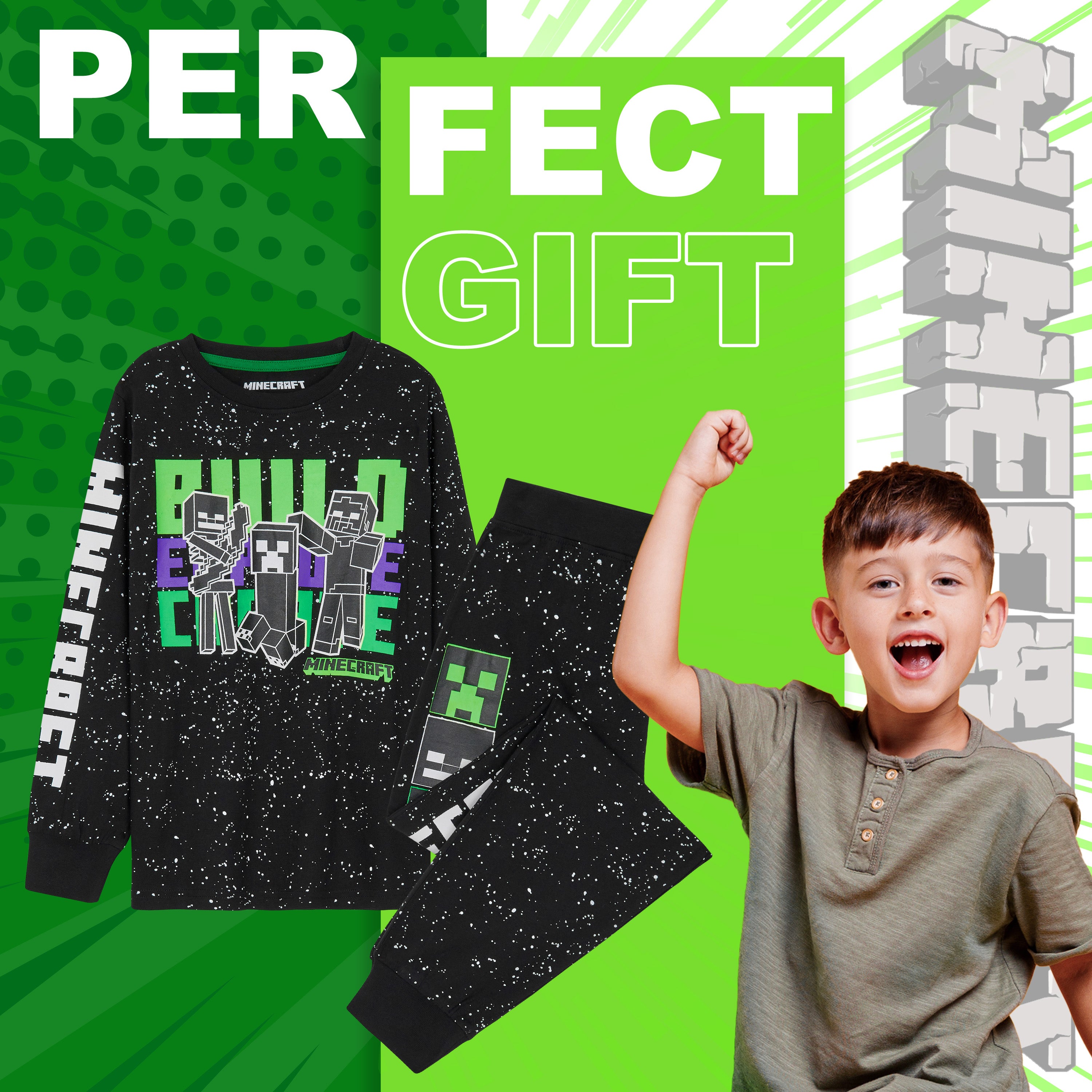 minecraft-pyjama-gar-on-2-pi-ces-9-10-ans-manches-longues-gamer image 3