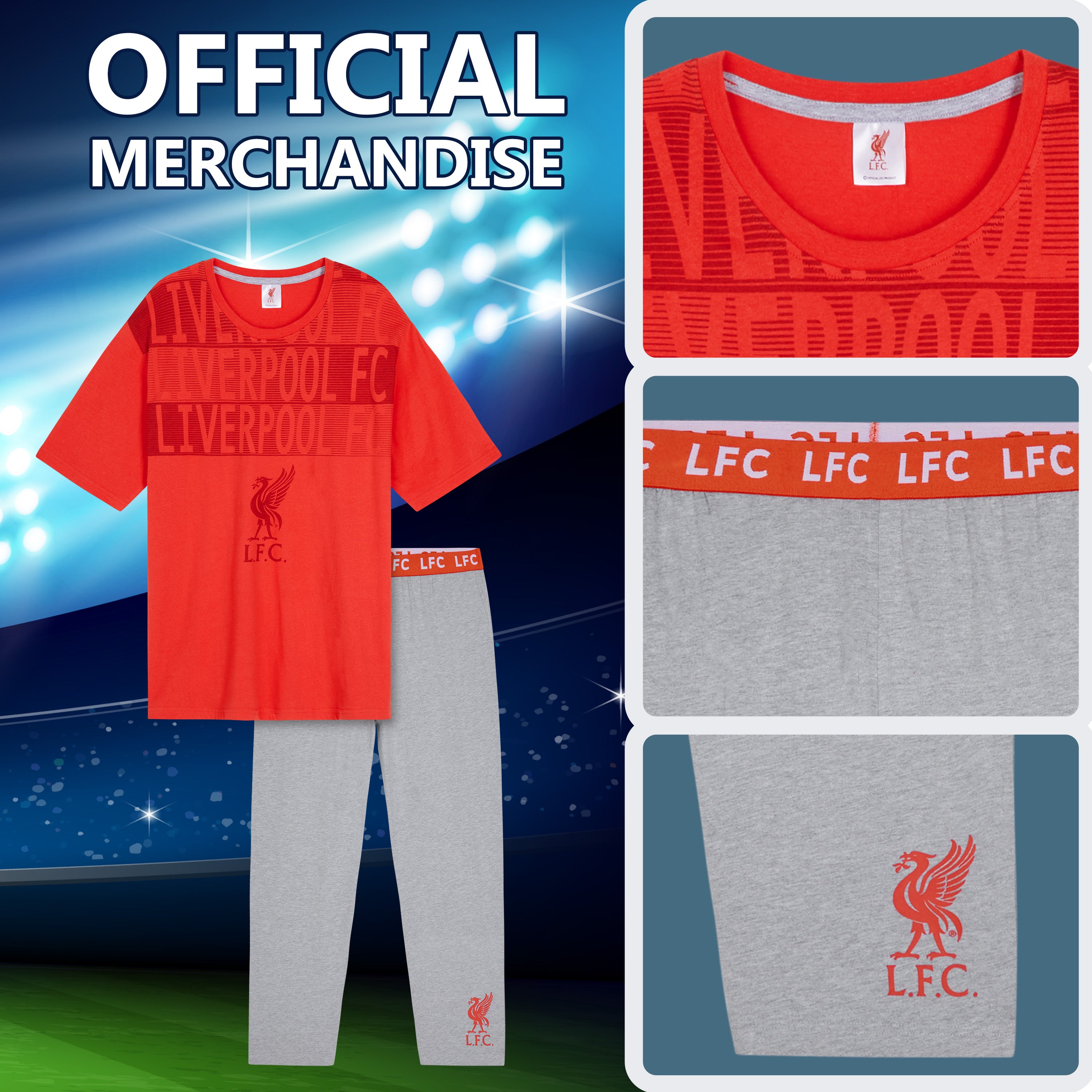 liverpool-fc-pyjama-homme-coton-rouge-gris-manches-courtes image 5