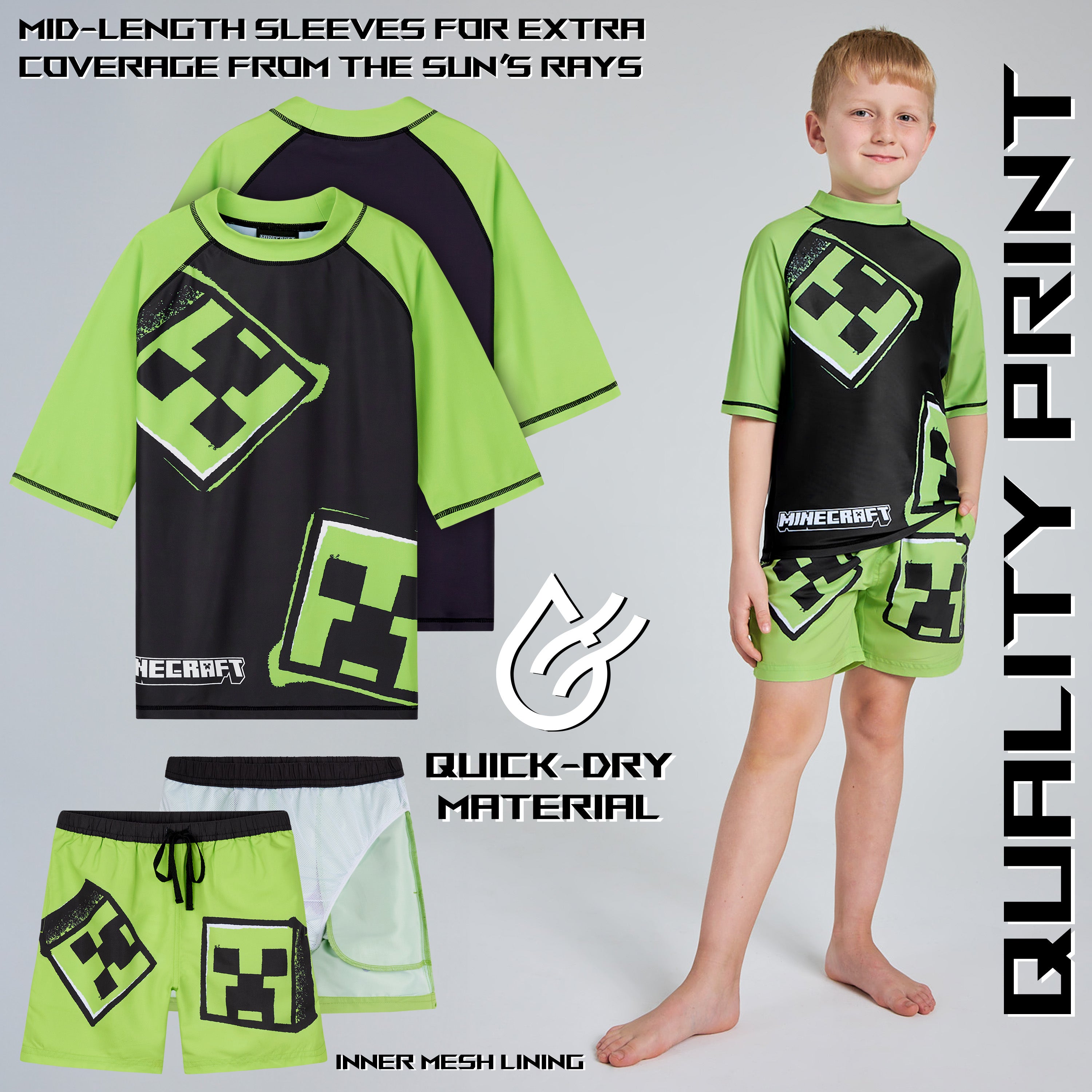 minecraft-maillot-de-bain-gar-on-2-pi-ces-vert-noir image 3