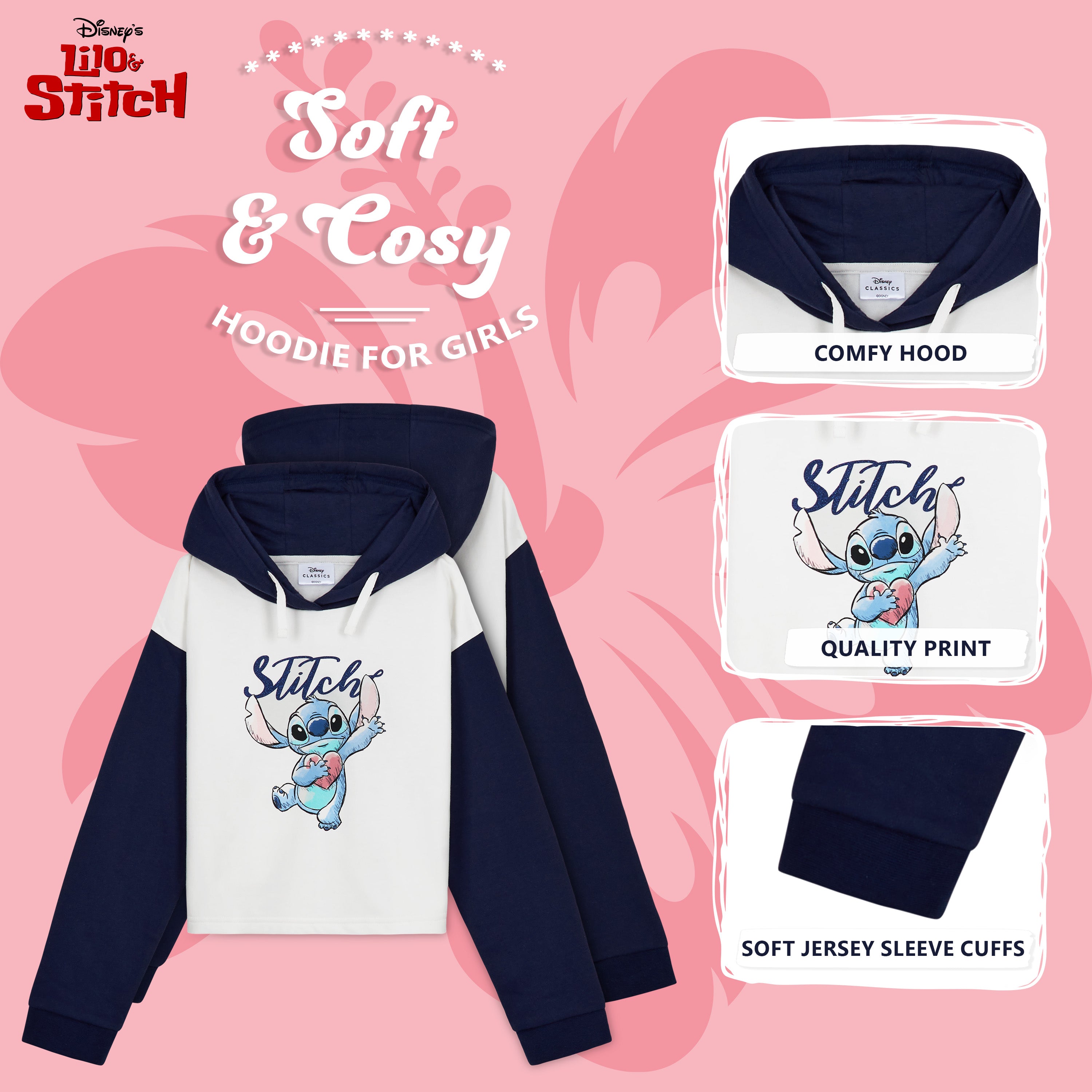 disney-stitch-sweat-capuche-court-fille-bleu image 4