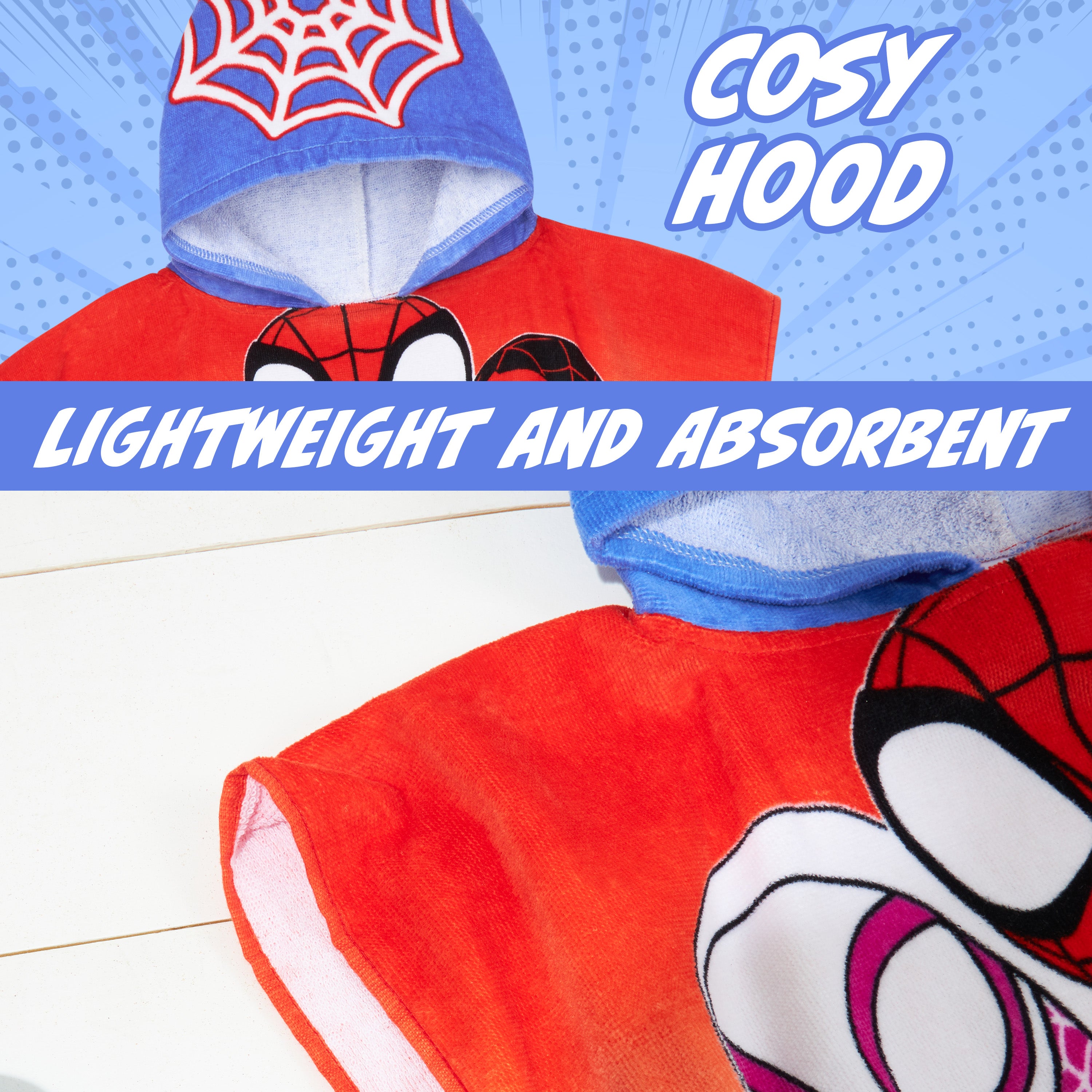 marvel-spidey-serviette-poncho-capuche-enfant-bleu-rouge image 4