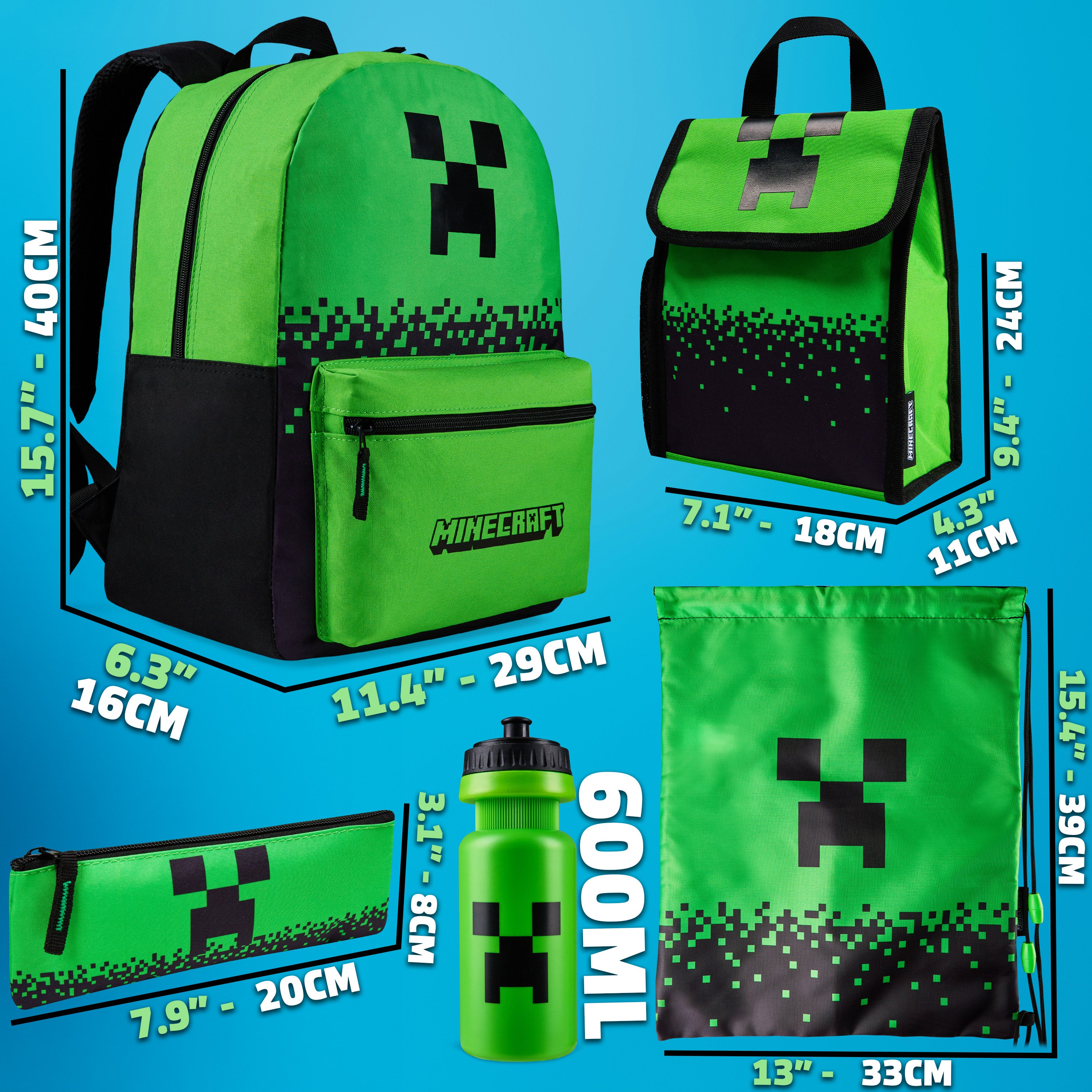 minecraft-set-5-pi-ces-sac-dos-cole-vert image 6
