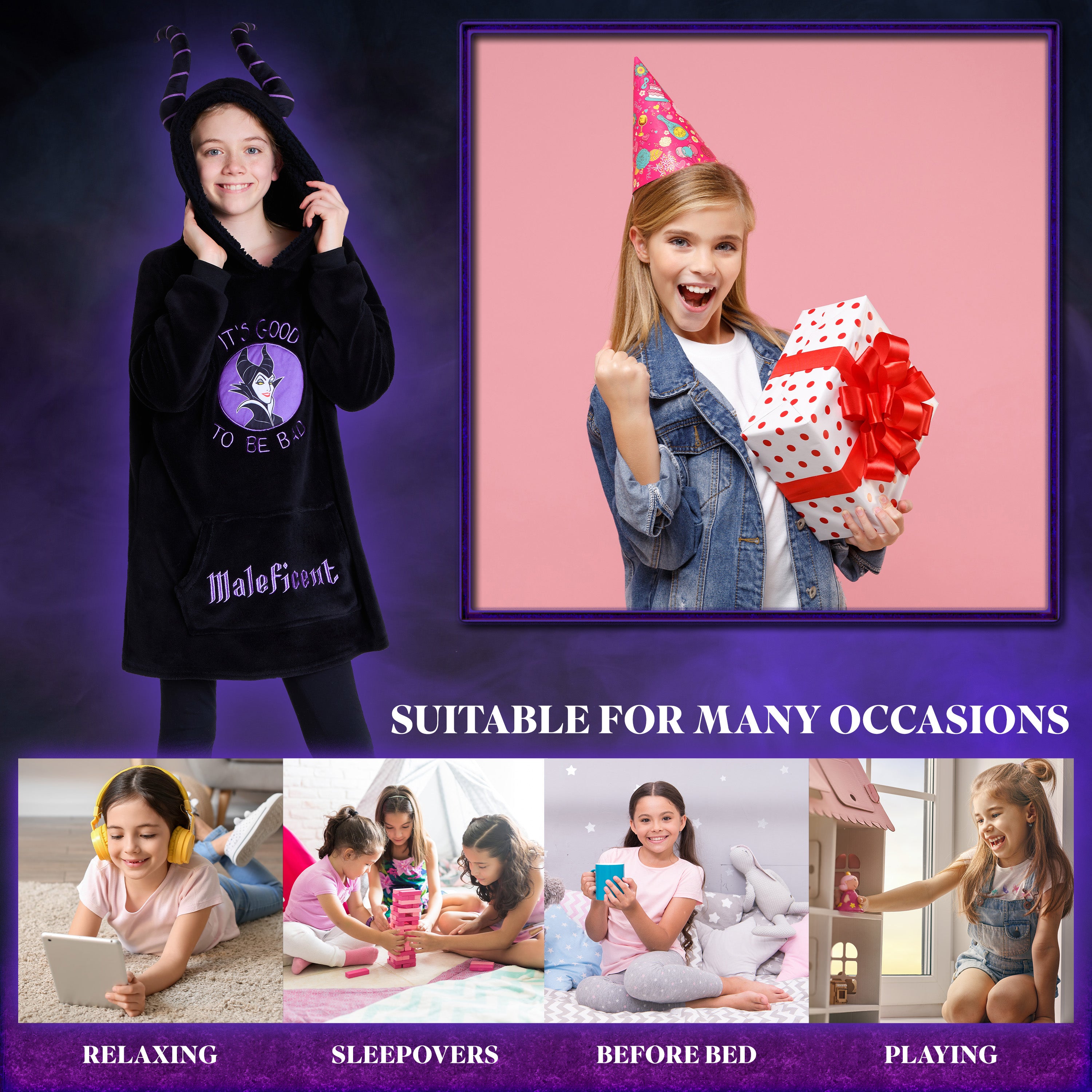 disney-mal-fique-plaid-sweat-capuche-enfant-oversize image 3
