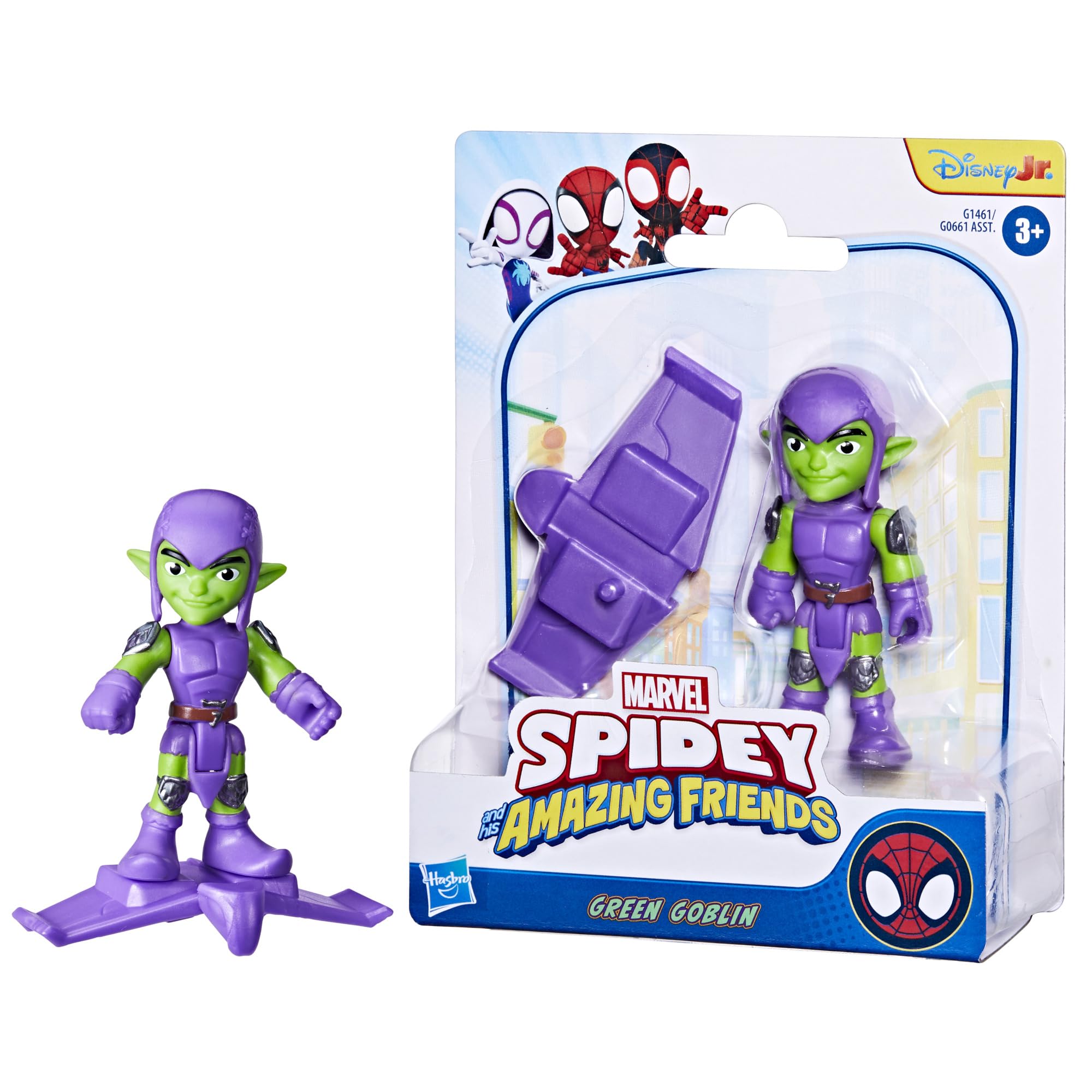 marvel-spidey-figurine-bouffon-vert-7-5-cm-avec-planeur image 1