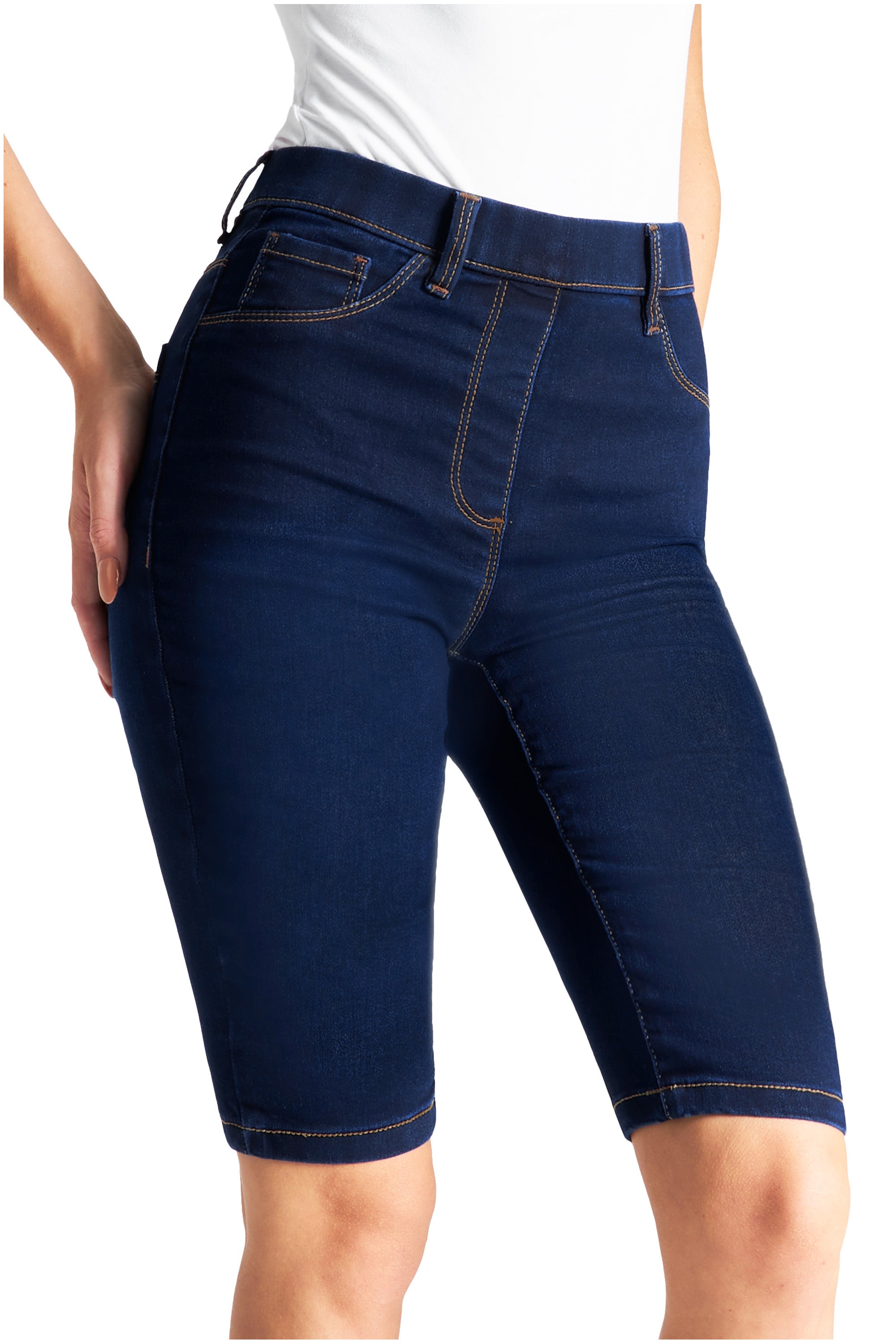 citycomfort-short-jean-genou-stretch-taille-haute-noir image 5