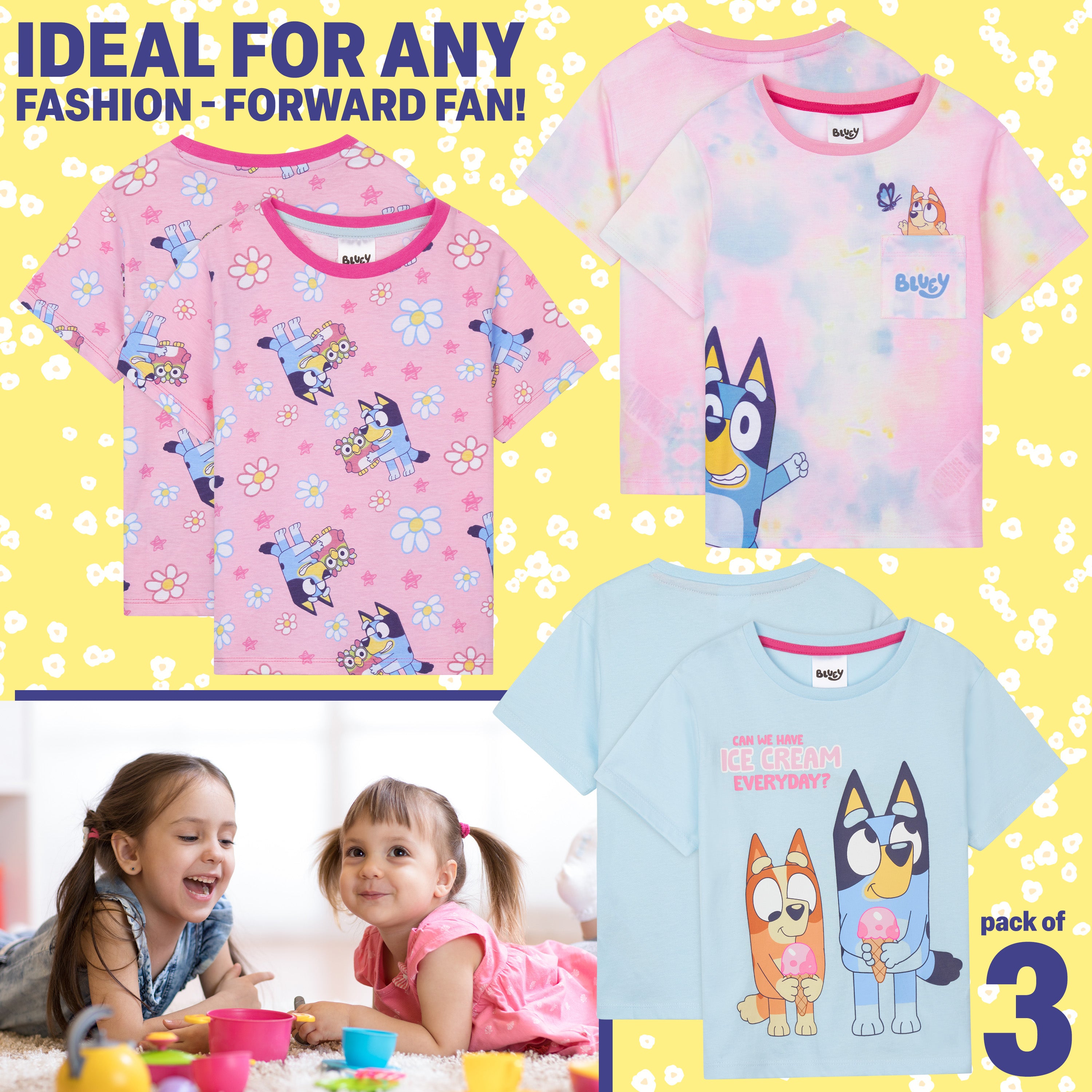 get-trend-men-bluey-lot-3-t-shirts-enfant-tailles-2-8-ans image 2