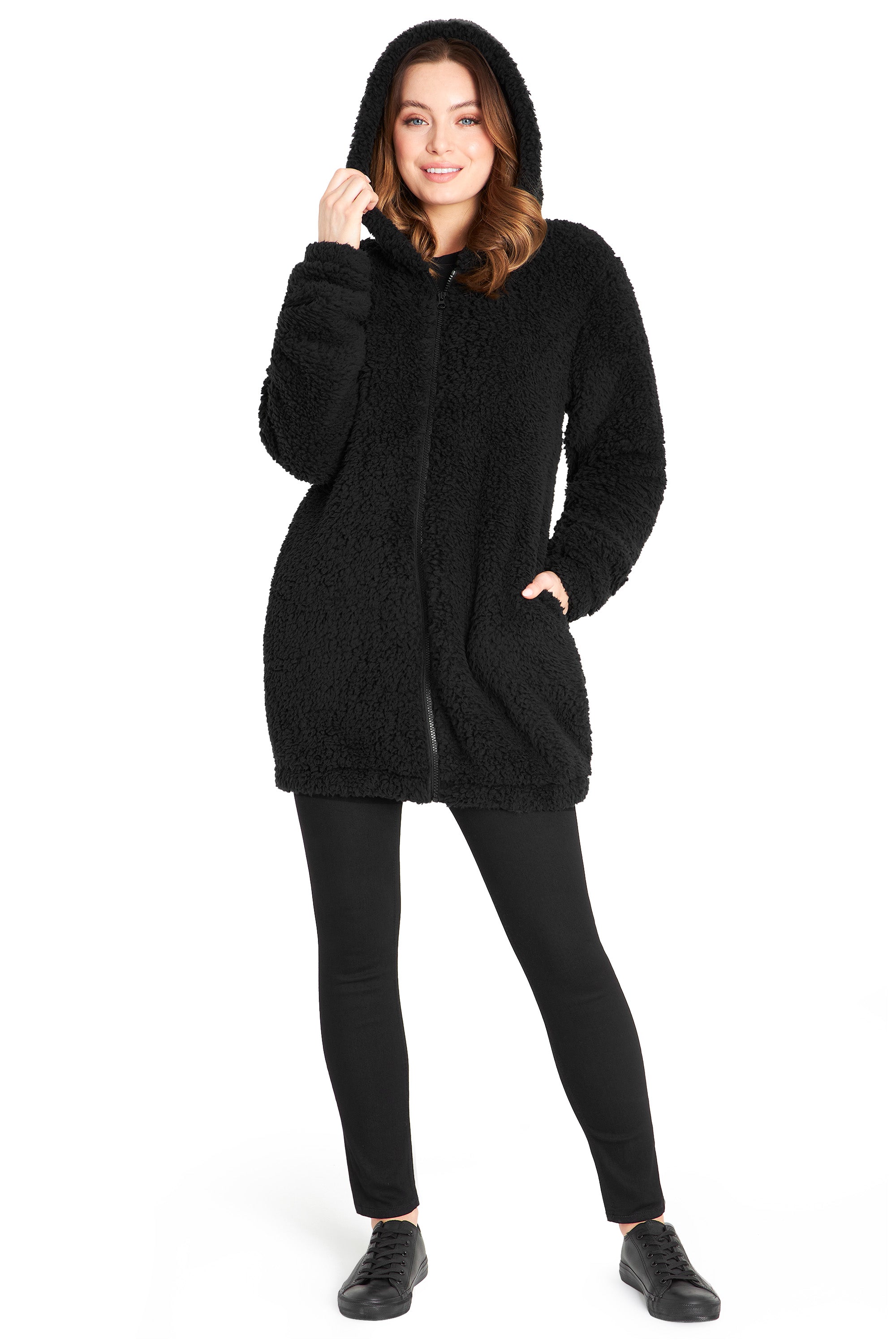 citycomfort-hoodie-femme-polaire-teddy-pilou-noir-gris-s-xl image 2