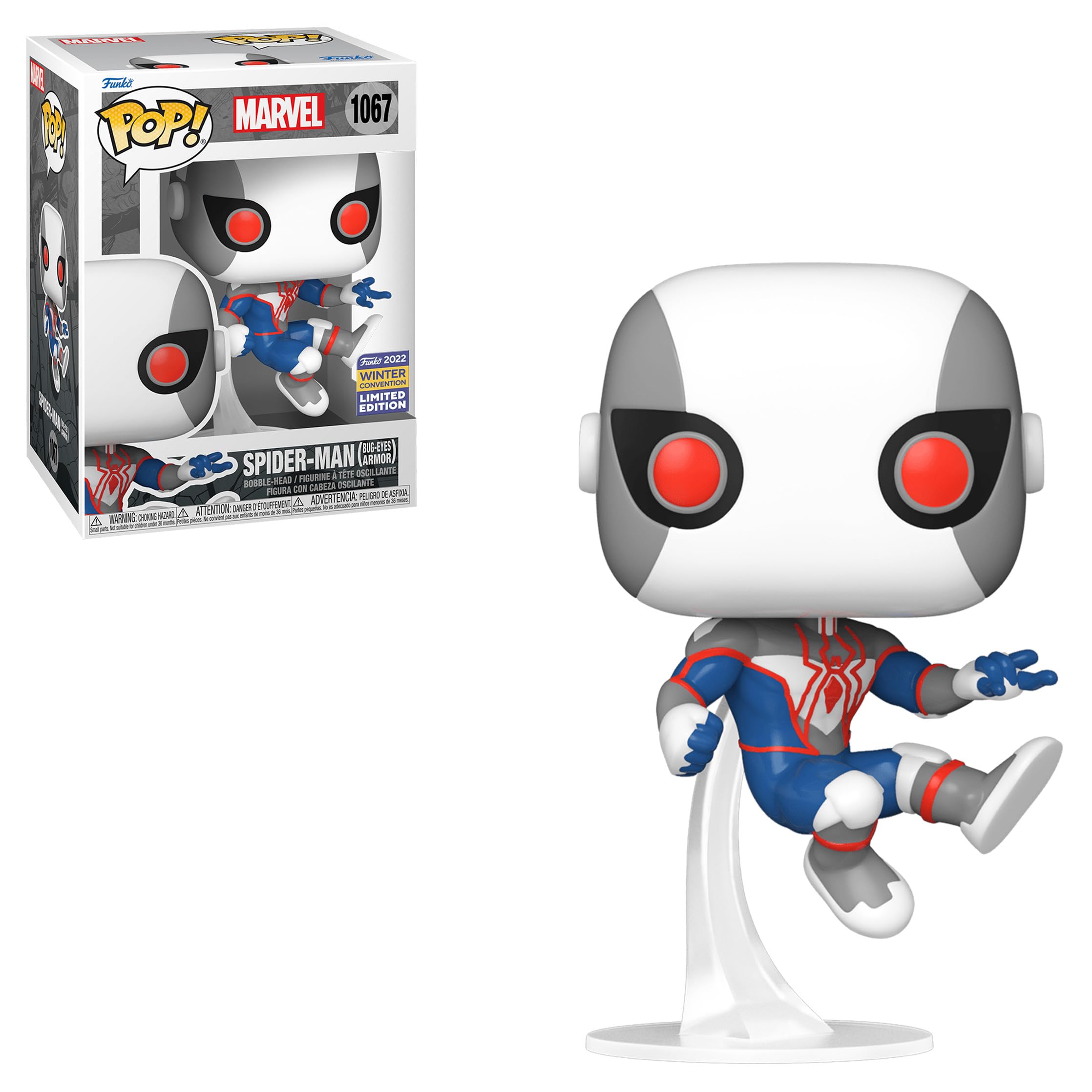 funko-pop-marvel-spider-man-bug-eyes-armor-blanc-bleu-vinyle image 4