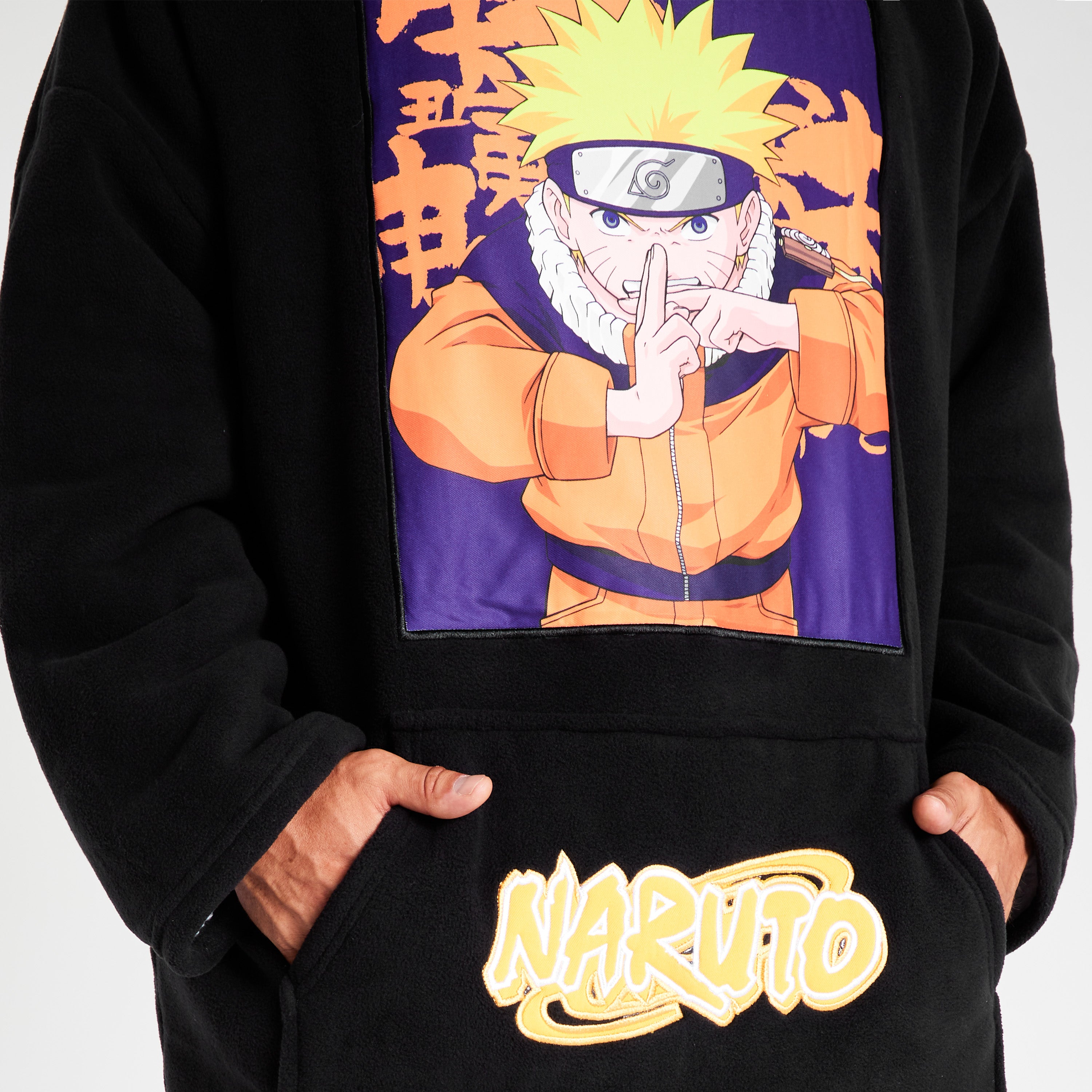naruto-sweat-plaid-homme-oversize-noir-orange-polaire image 4