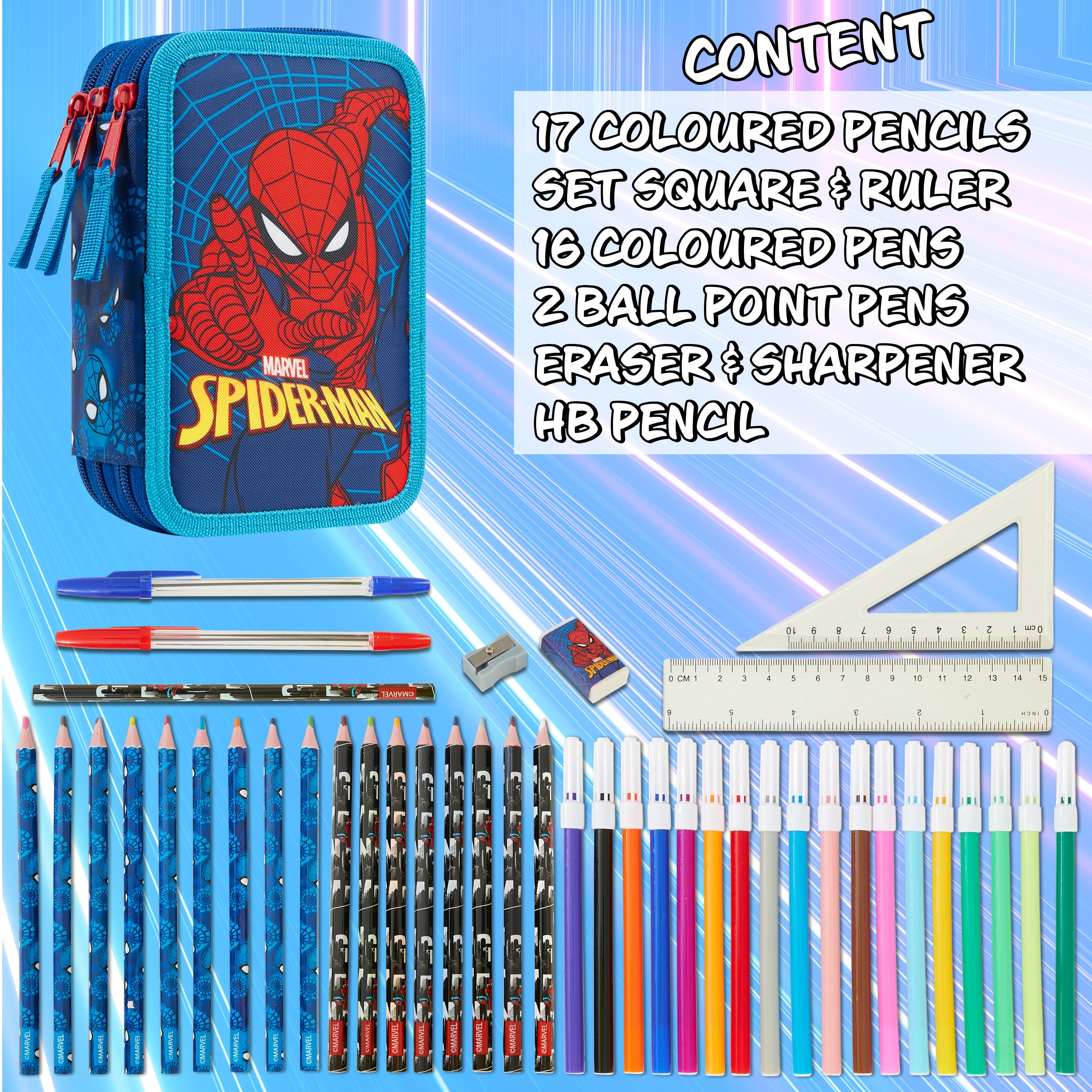 marvel-trousse-scolaire-garnie-spiderman-triple-zip-fournie image 6