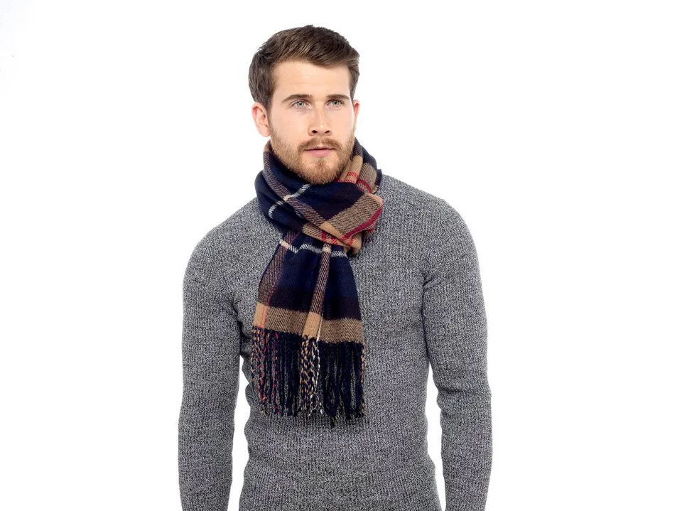 citycomfort-charpe-homme-r-versible-tartan-beige-marine image 1