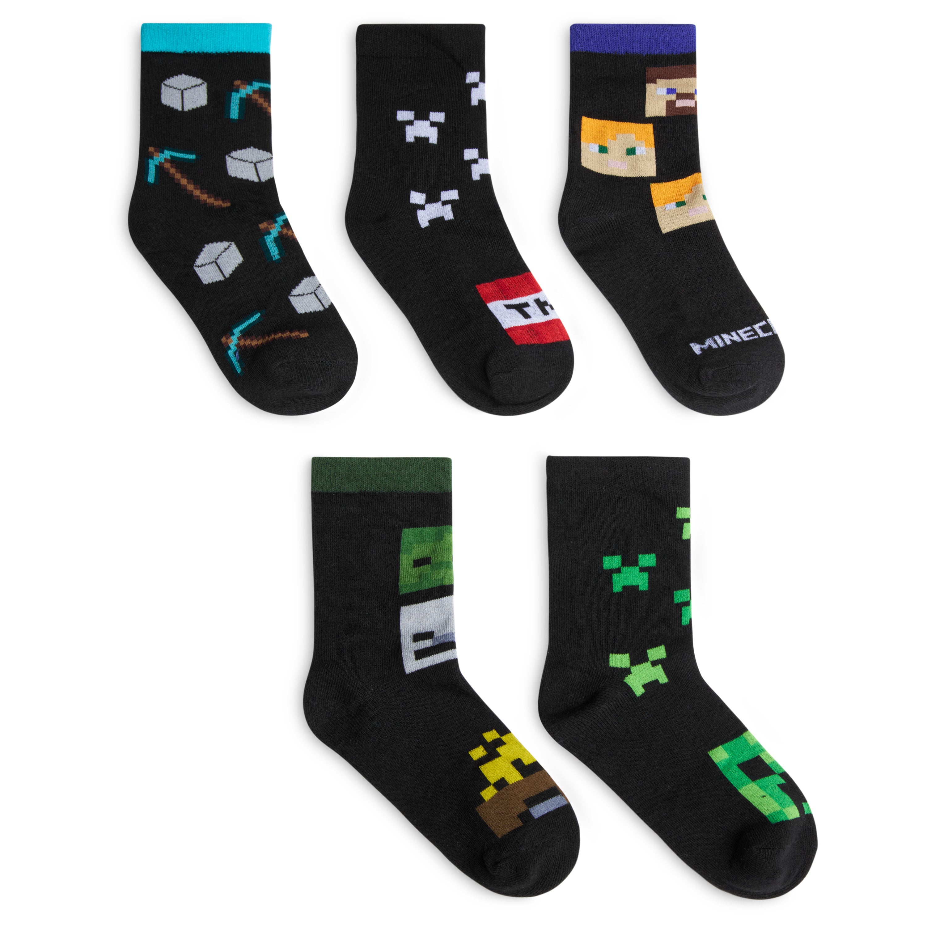 minecraft-creeper-chaussettes-mi-mollet-enfant-lot-5-paires-respirant image 2