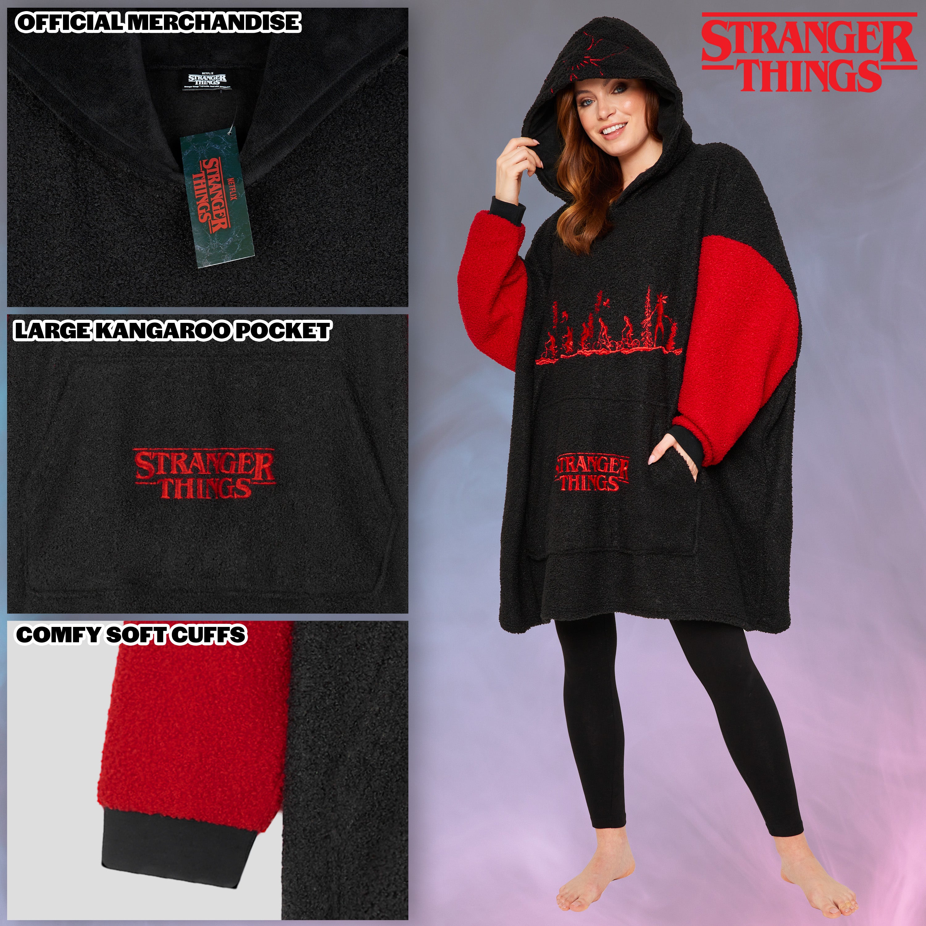 stranger-things-sweat-plaid-polaire-noir-rouge-taille-unique image 4