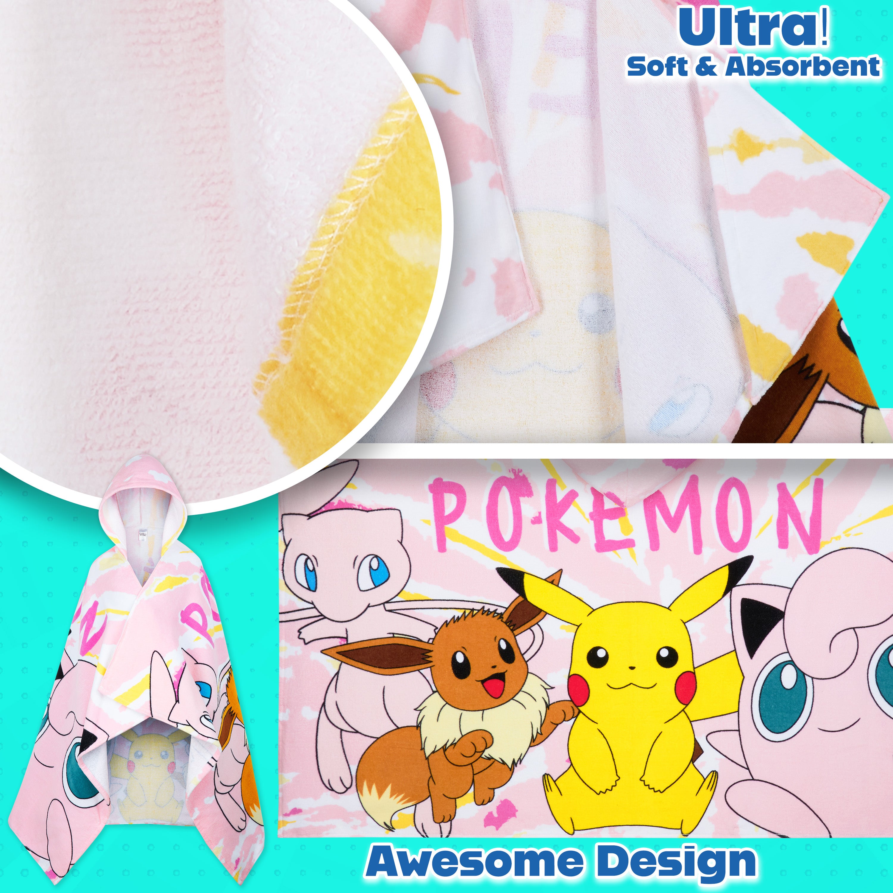 pok-mon-poncho-serviette-capuche-rose-enfant-6-14-ans-absorbant image 3