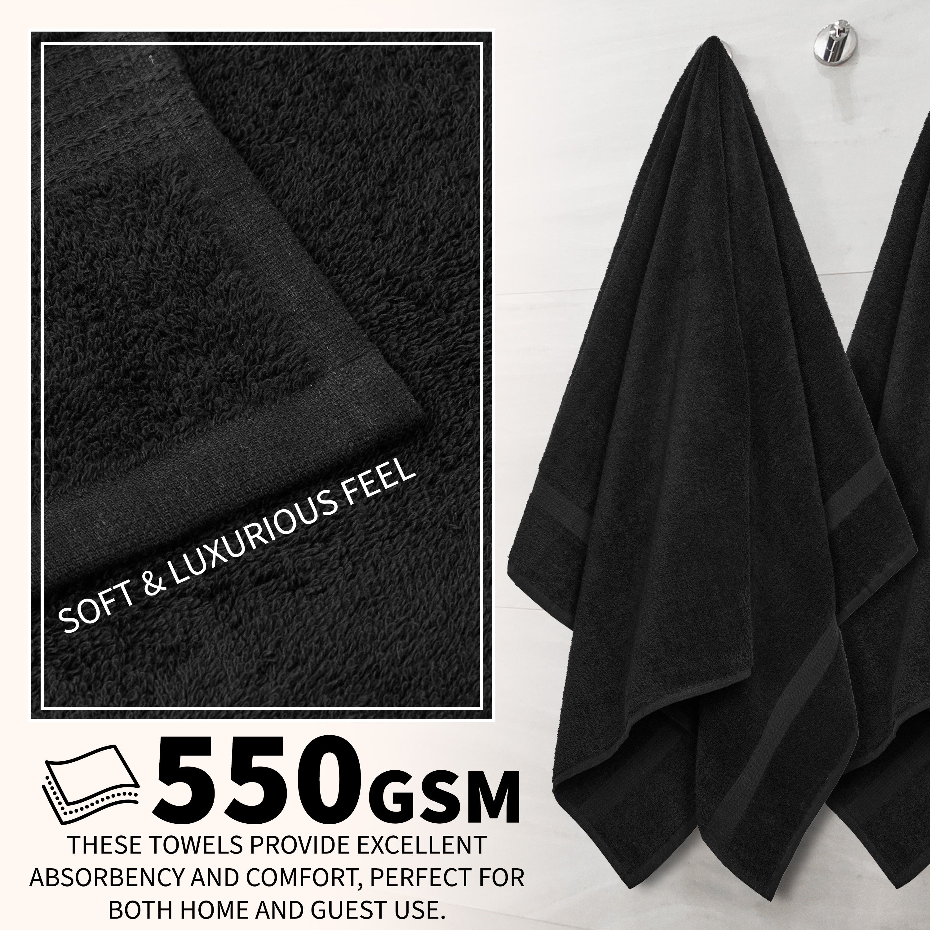 citycomfort-set-8-serviettes-coton-550-g-m-noir-bain-main image 4