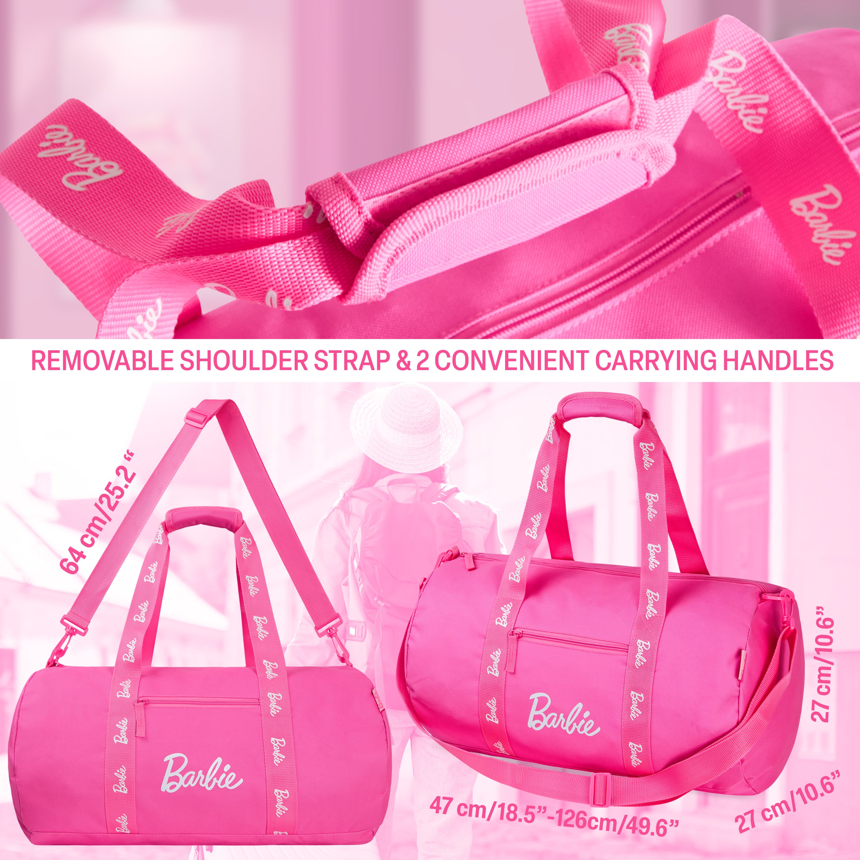 barbie-sac-voyage-week-end-gym-rose-femme-47-cm-zipp image 6