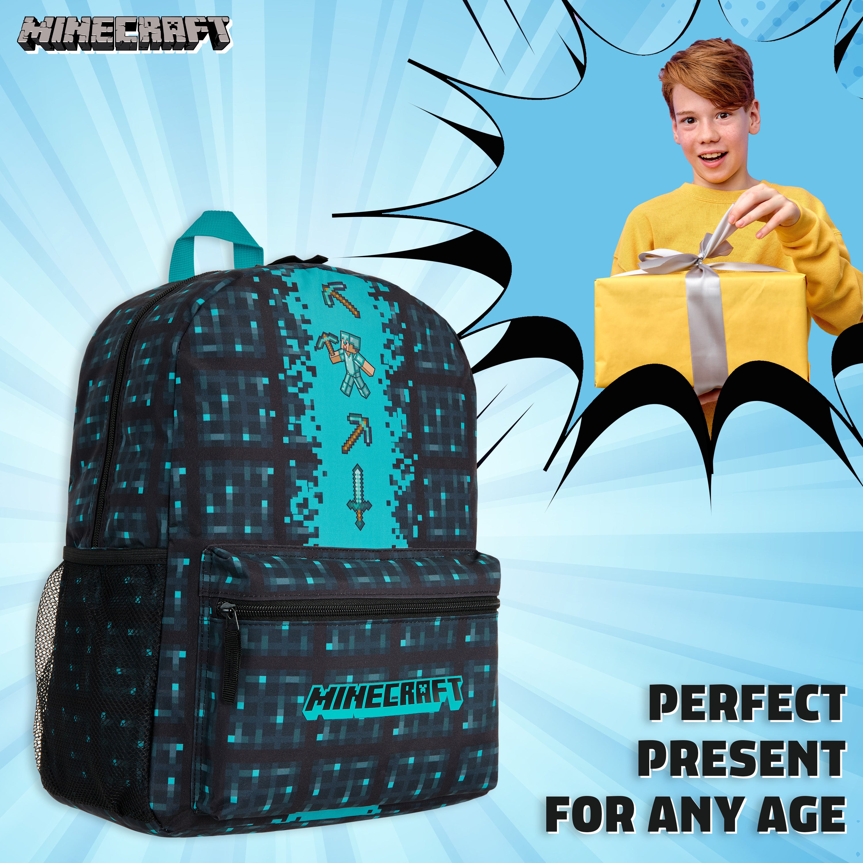 minecraft-sac-dos-enfant-bleu-cartable-cole image 4