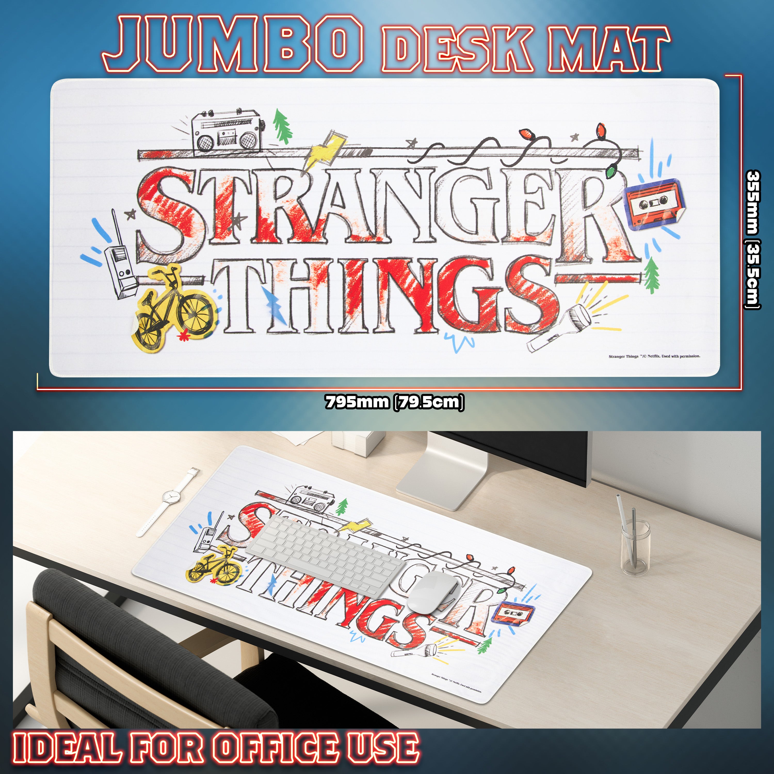 stranger-things-tapis-de-bureau-xxl-blanc-80x36-clavier-souris image 3