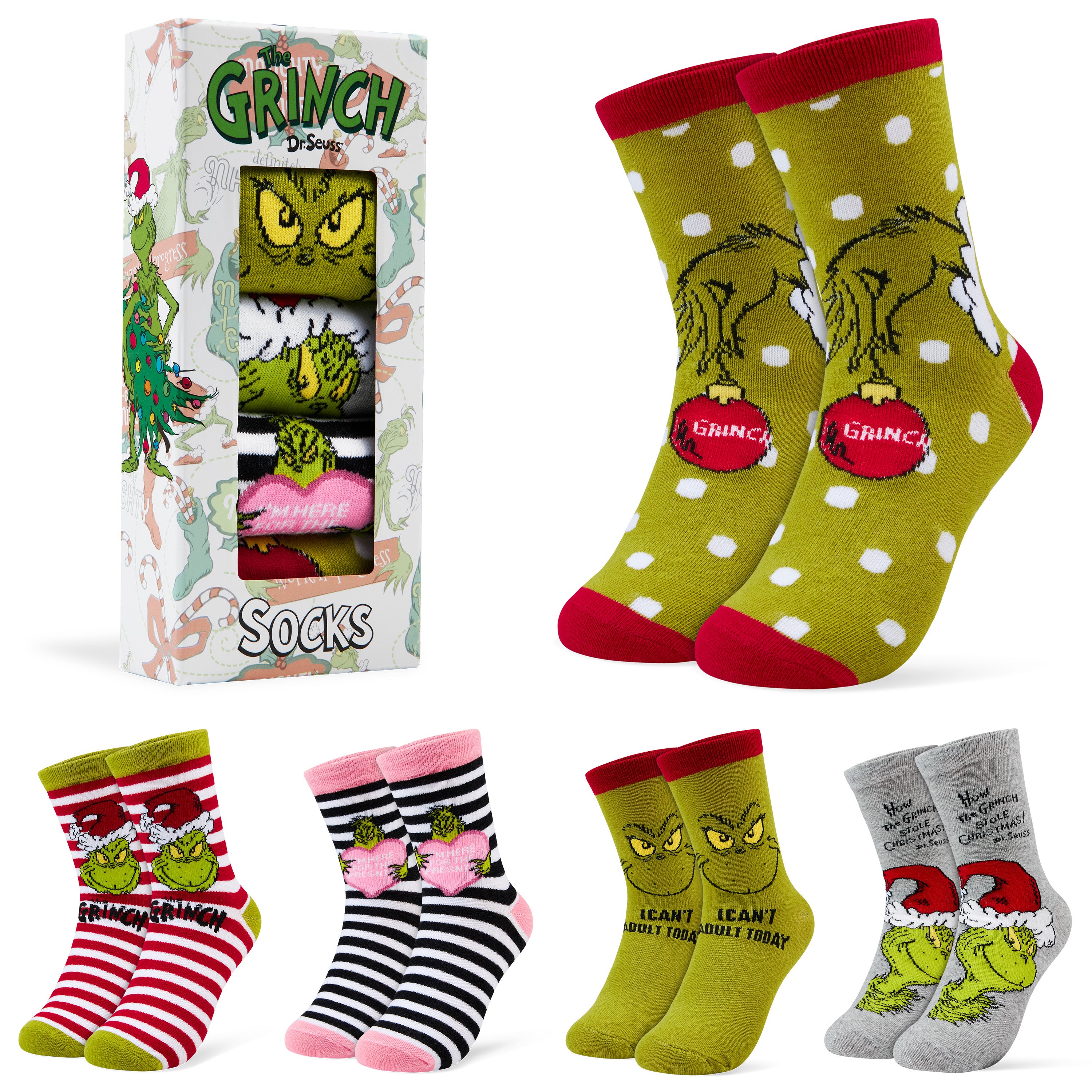 grinch-chaussettes-femme-mi-mollet-coton-lot-5-no-l image 1