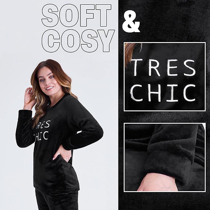 citycomfort-pyjama-femme-polaire-pilou-noir-chaud image 4