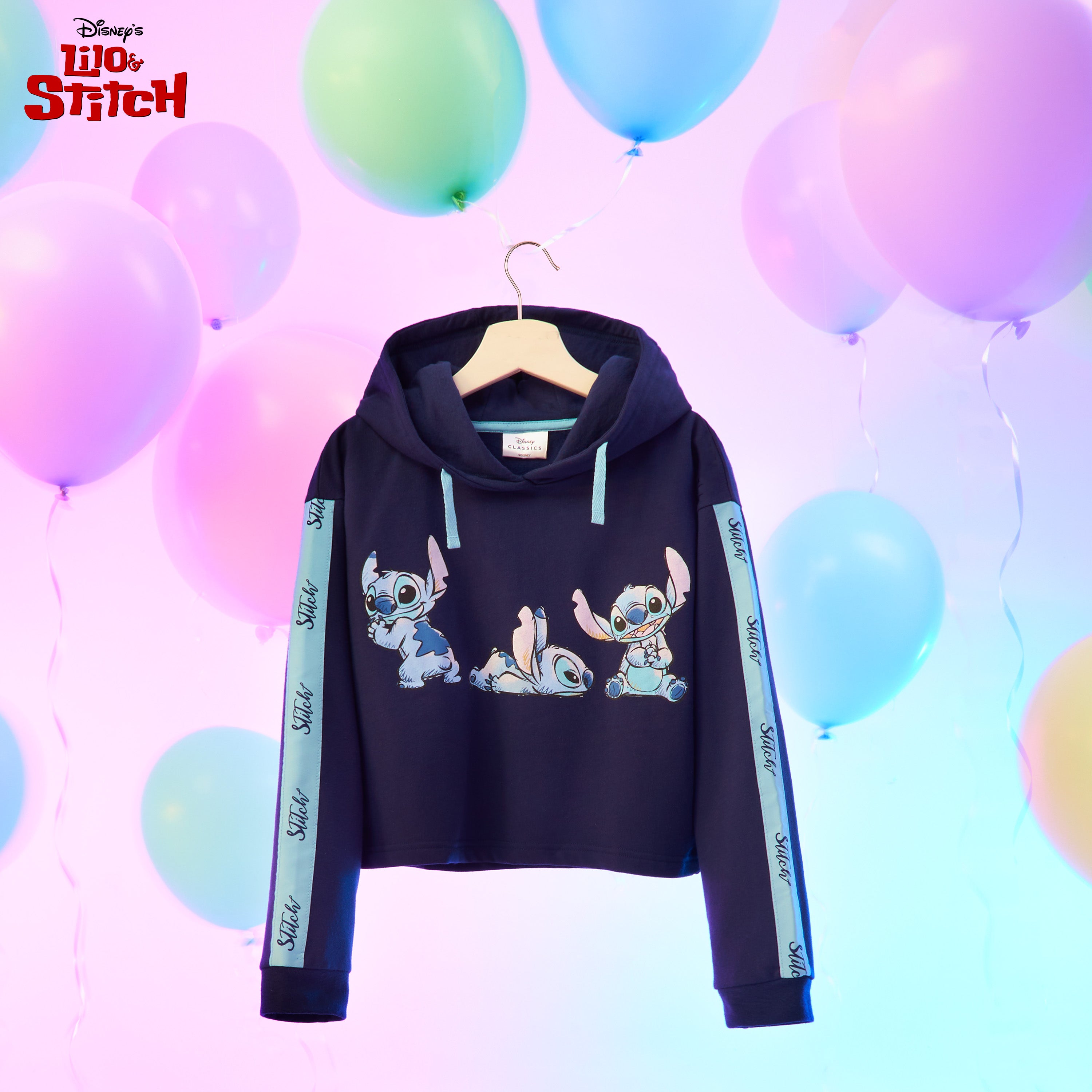 disney-stitch-sweat-capuche-fille-cropped-bleu-marine-7-14-ans image 2