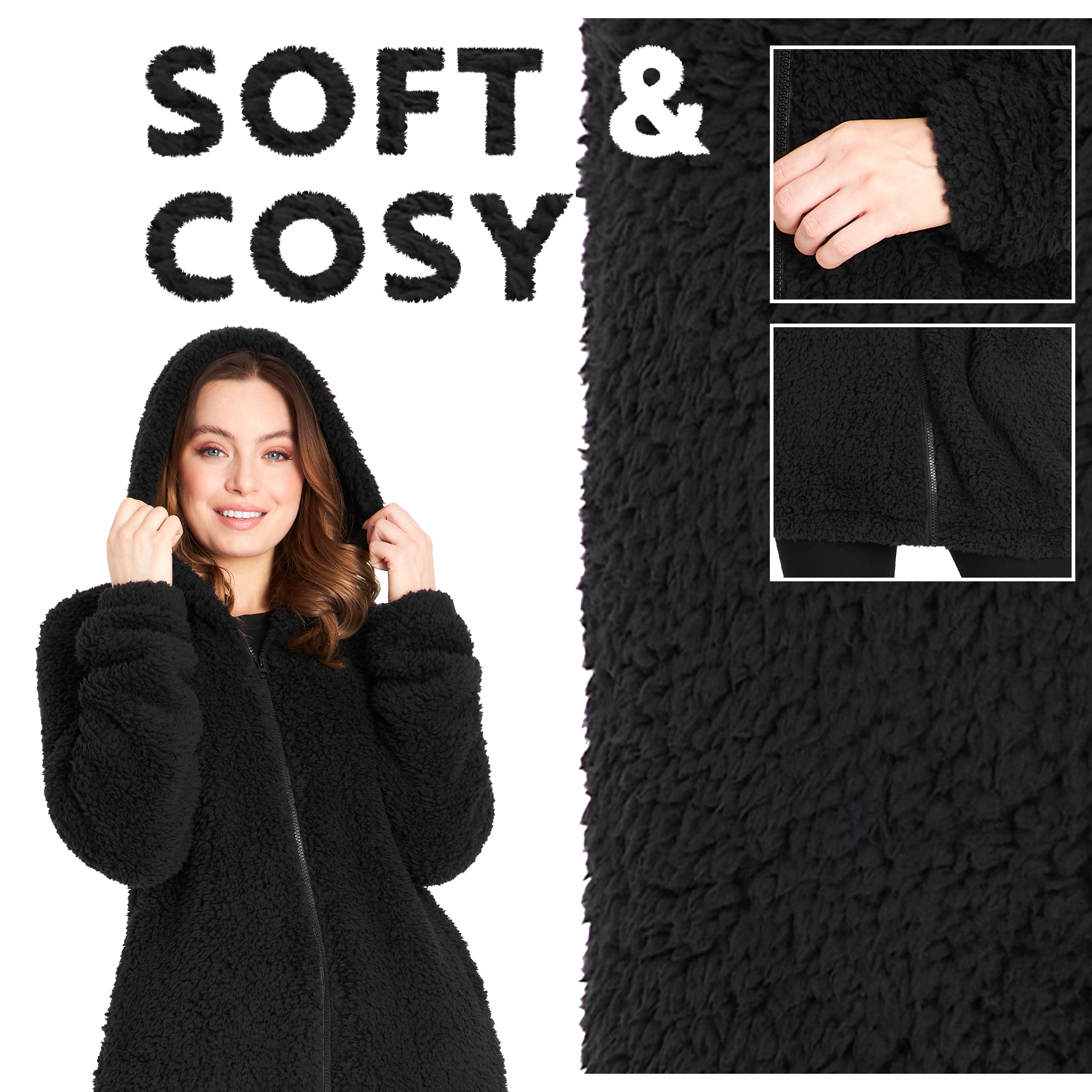 citycomfort-hoodie-femme-polaire-teddy-pilou-noir-gris-s-xl image 5