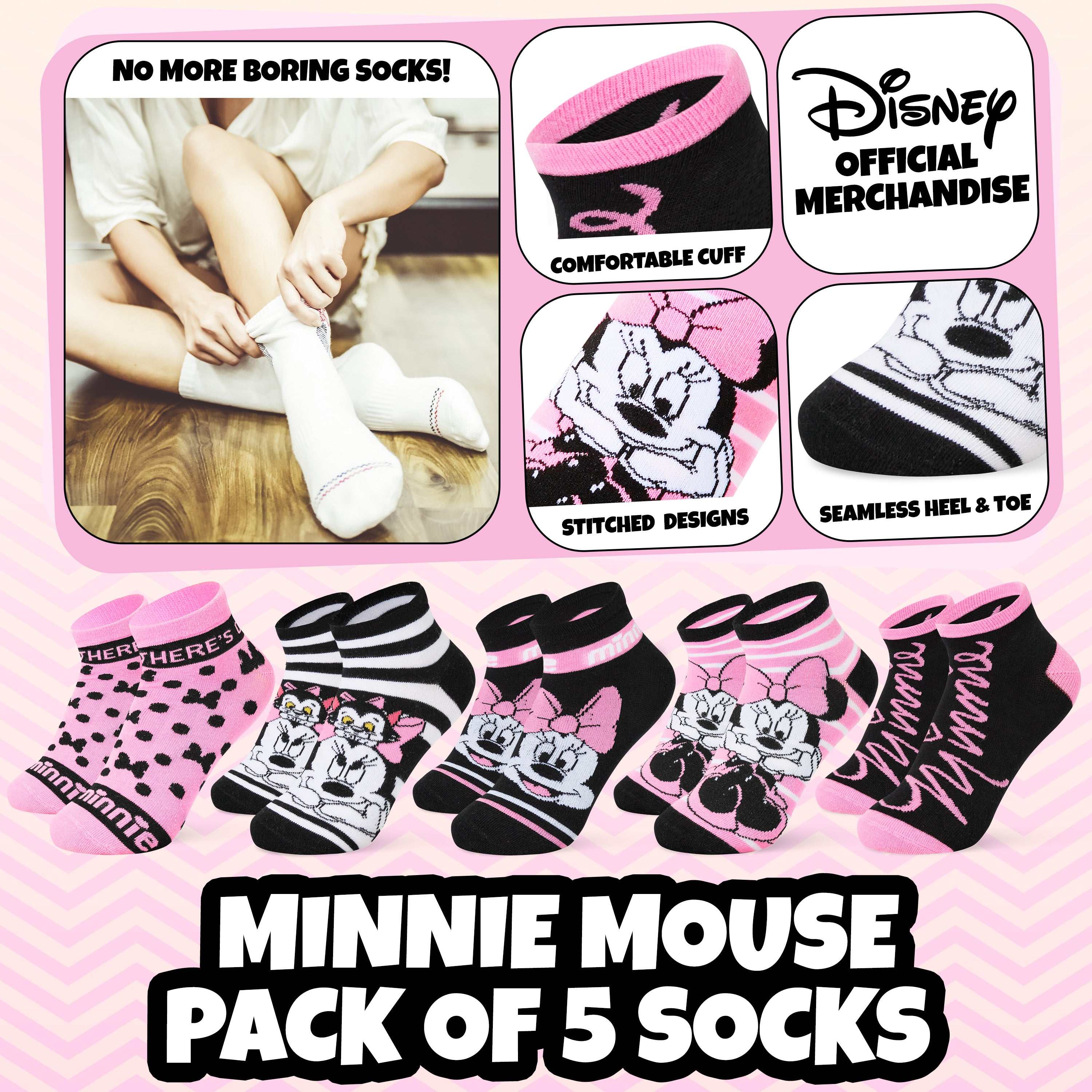 disney-chaussettes-basses-coton-lot-de-5-femme-motifs image 3