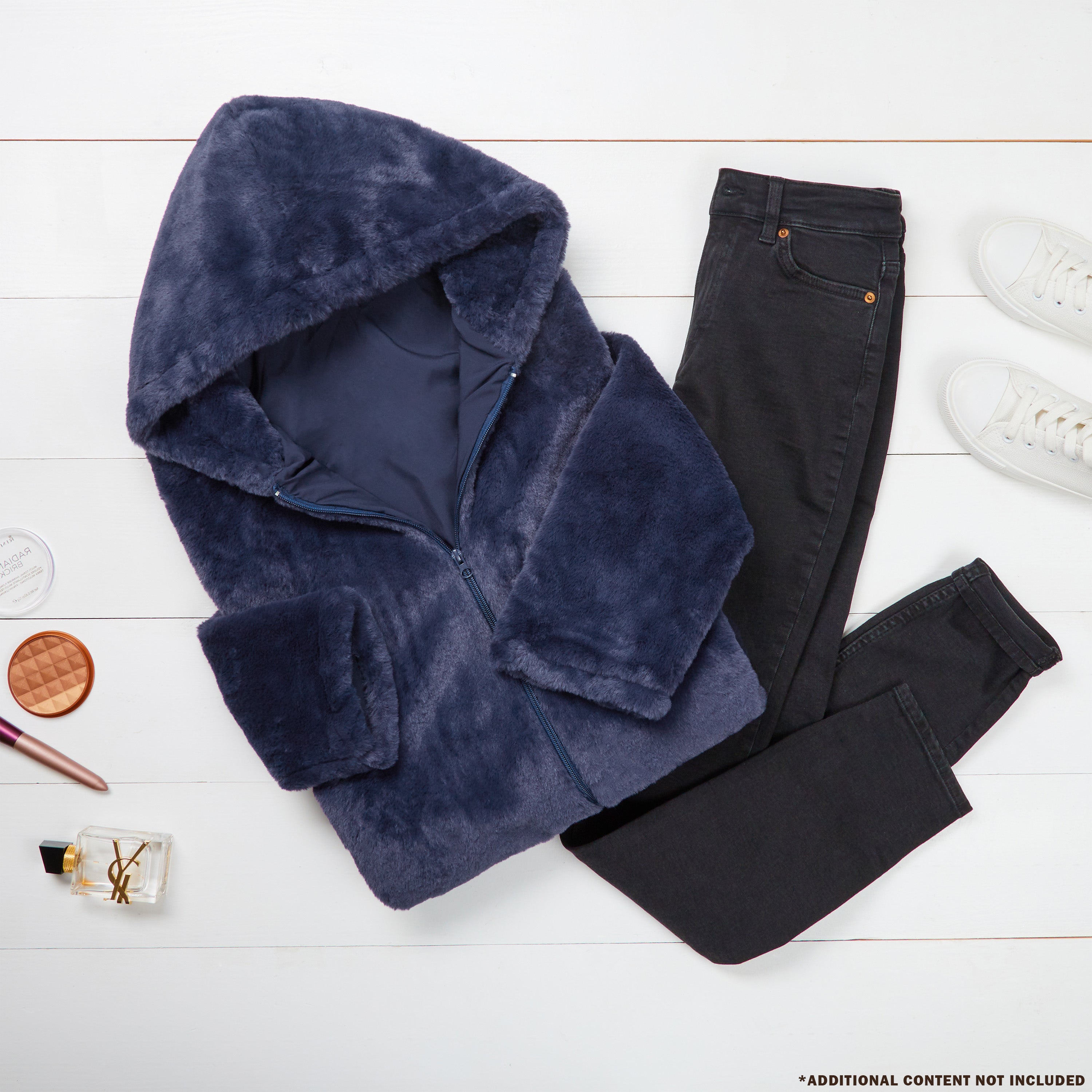 manteau-femme-fausses-fourrure-capuche-peluche-marine-noir image 2