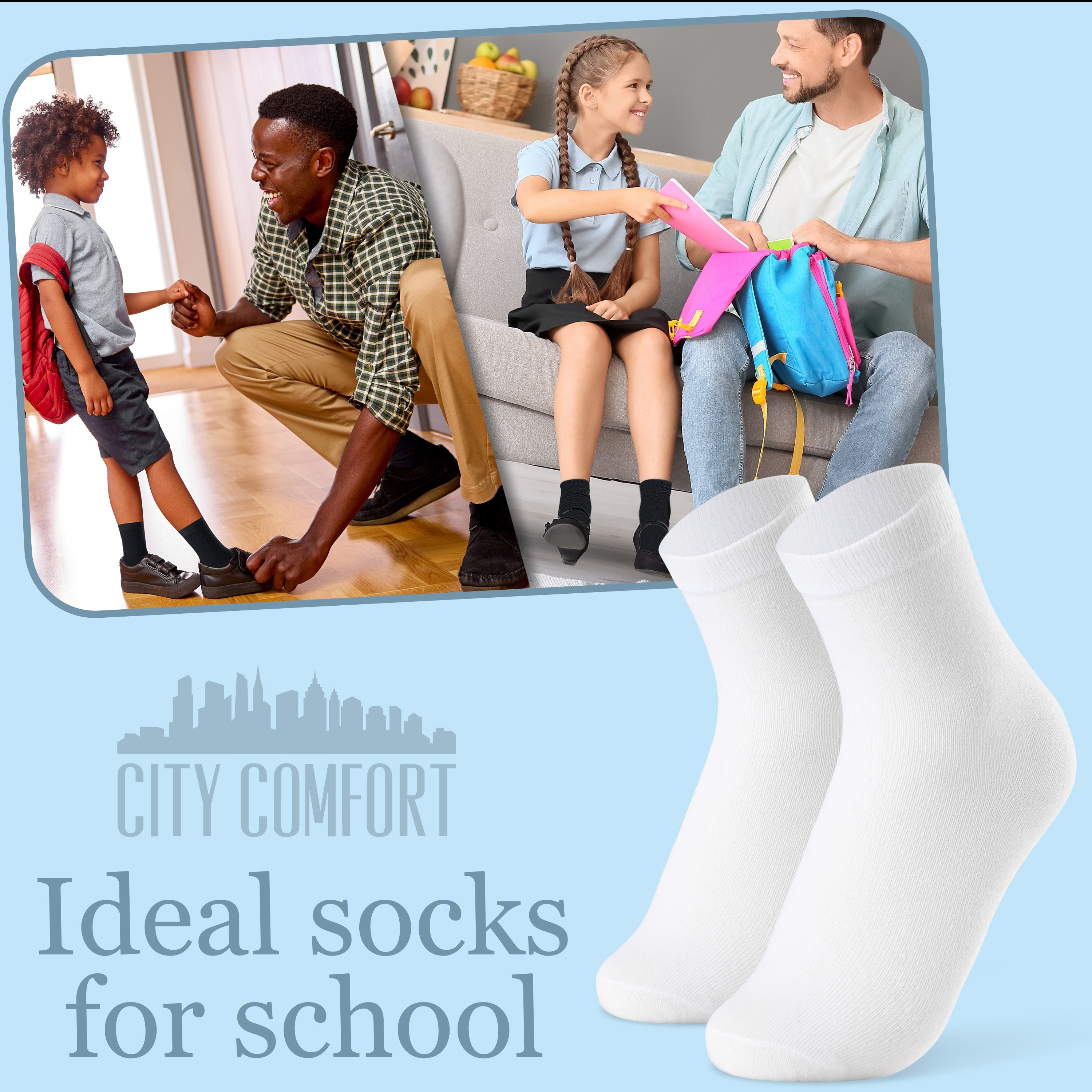 citycomfort-boys-chaussettes-mi-mollet-blanc-lot-de-12-coton image 3