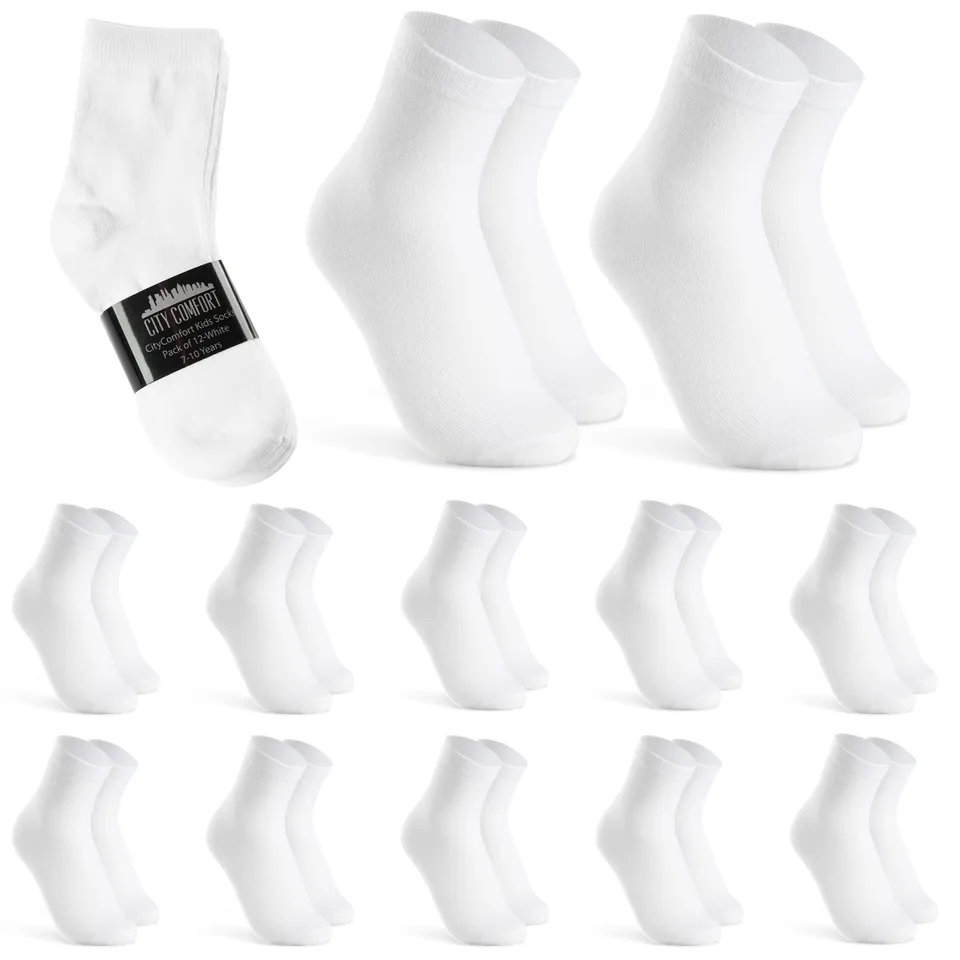 citycomfort-boys-chaussettes-mi-mollet-blanc-lot-de-12-coton image 1