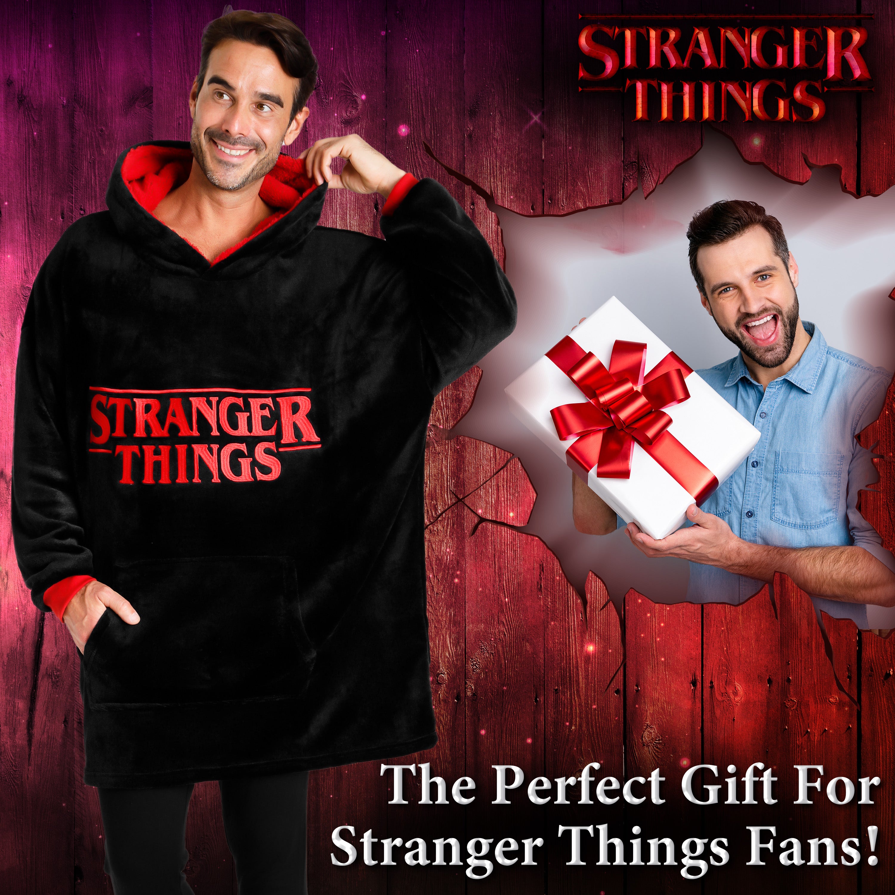 stranger-things-sweat-plaid-capuche-noir-rouge image 2