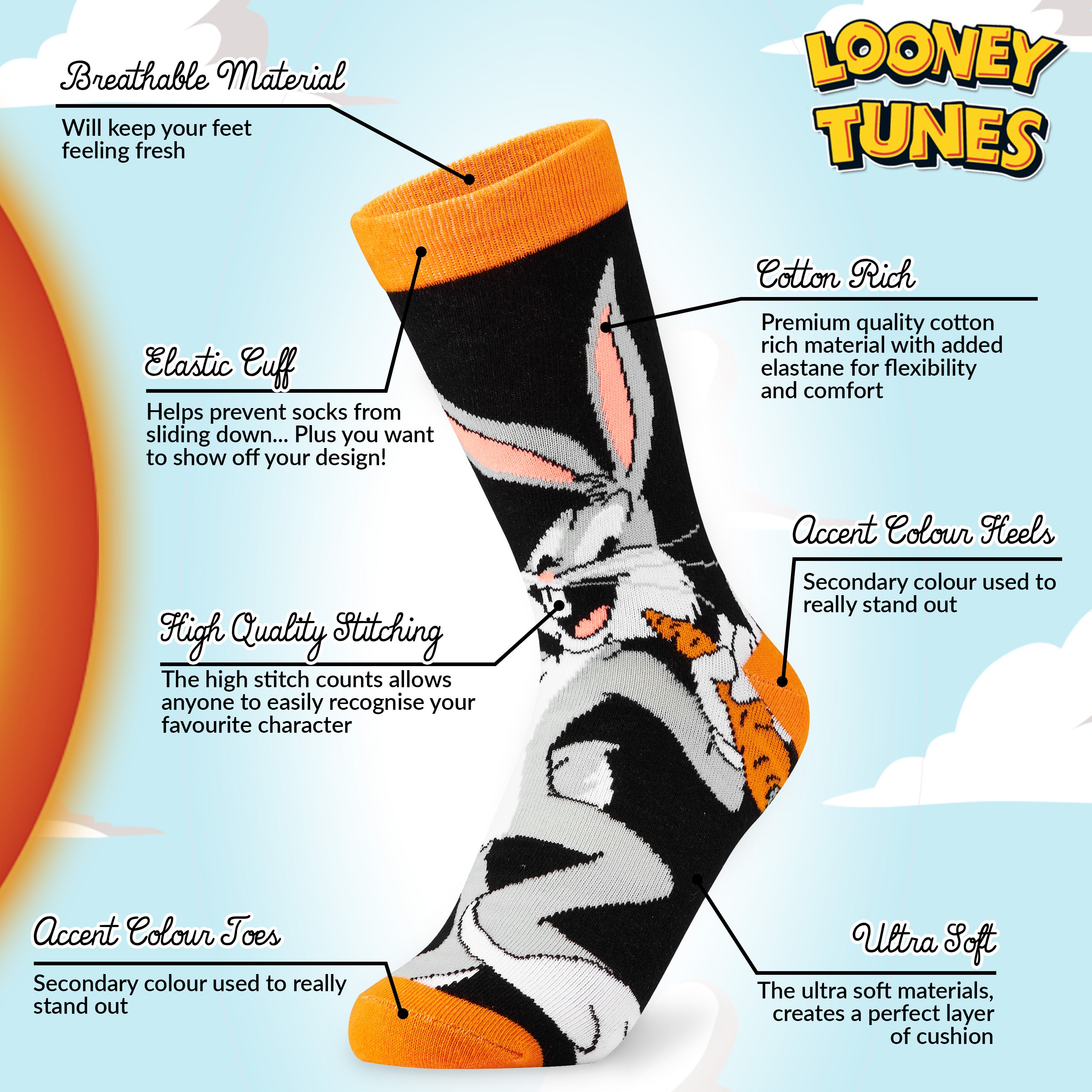 get-trend-men-looney-tunes-chaussettes-homme-lot-5-coton-respirant image 5