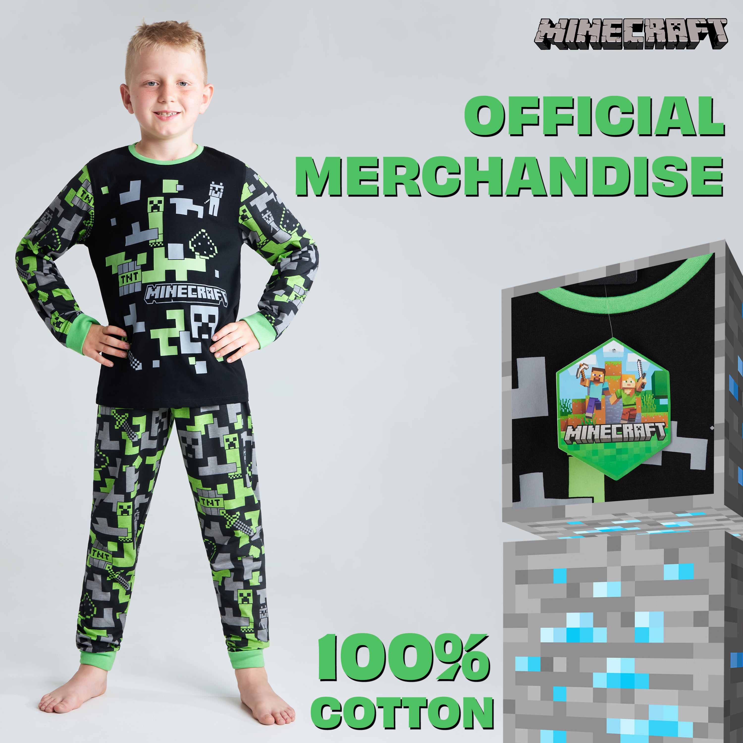 minecraft-pyjama-gar-on-long-coton-creeper-7-8-ans image 4