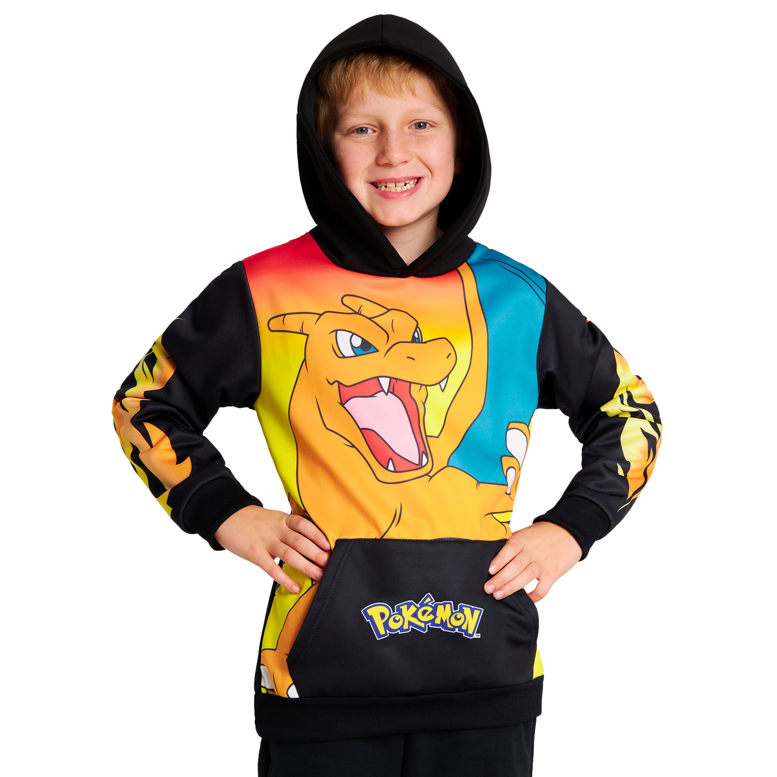 get-trend-pok-mon-sweat-capuche-enfant-dracaufeu-noir-orange image 1