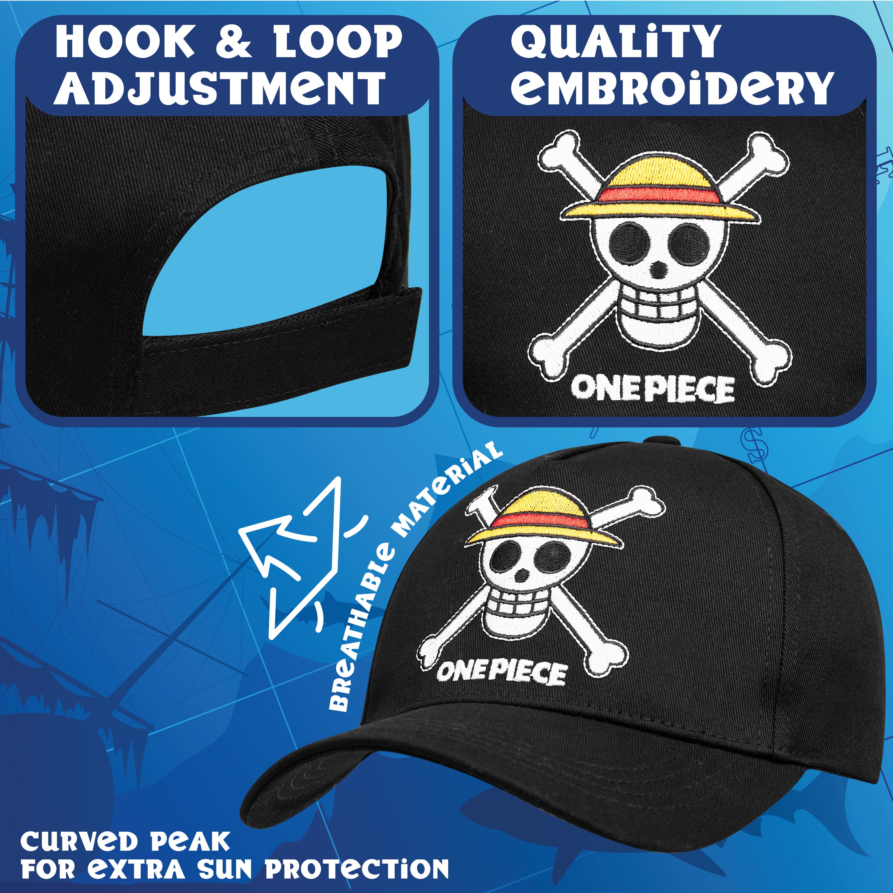 one-piece-casquette-enfant-baseball-noire-l-g-re-sangle-r-glable image 4
