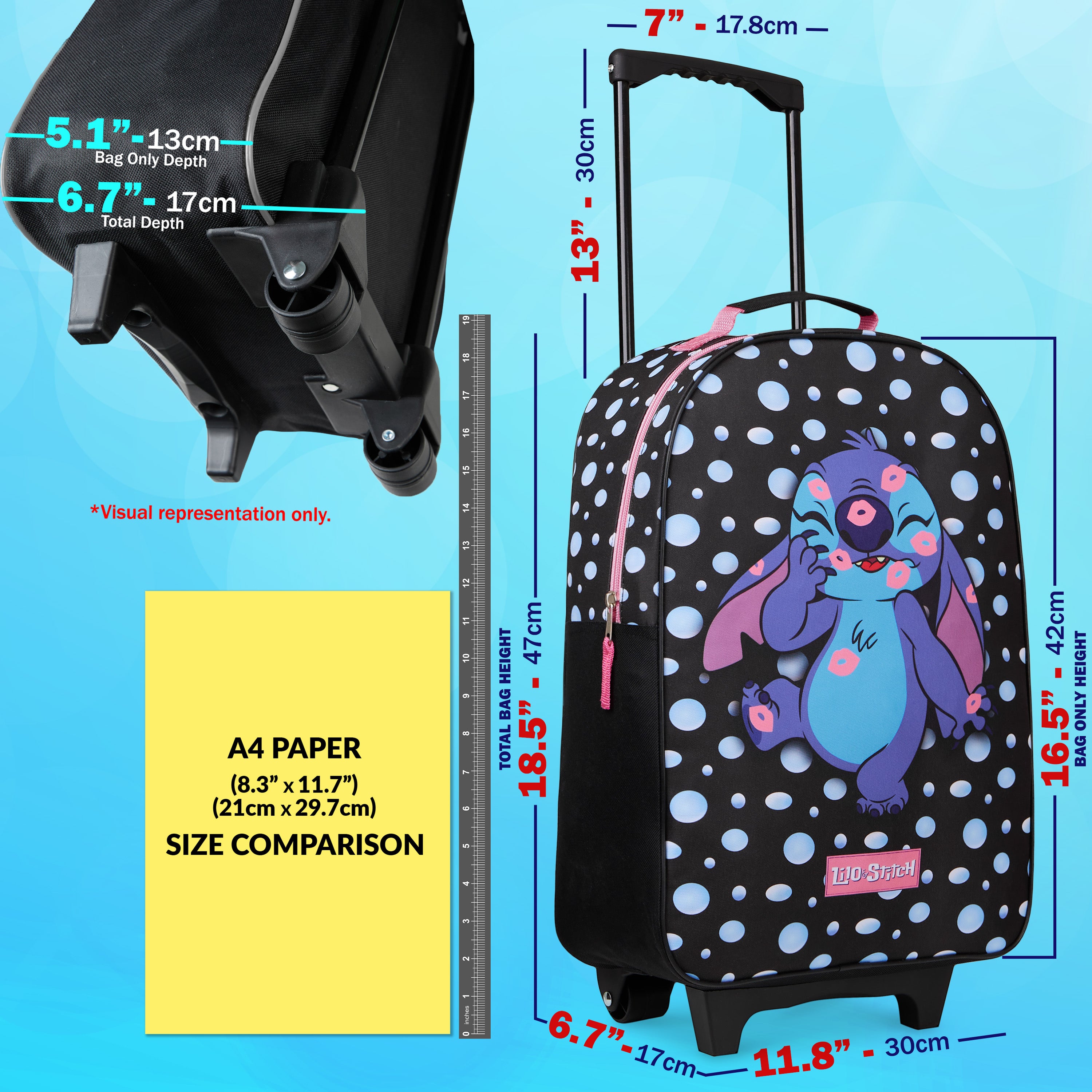 disney-valise-enfant-stitch-pliable-47cm-2-roues-noire image 2