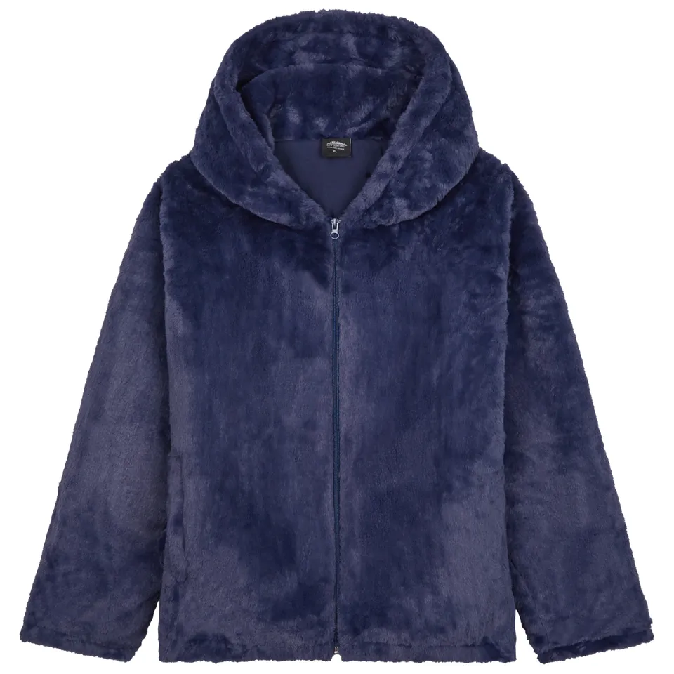 manteau-femme-fausses-fourrure-capuche-peluche-marine-noir image 1