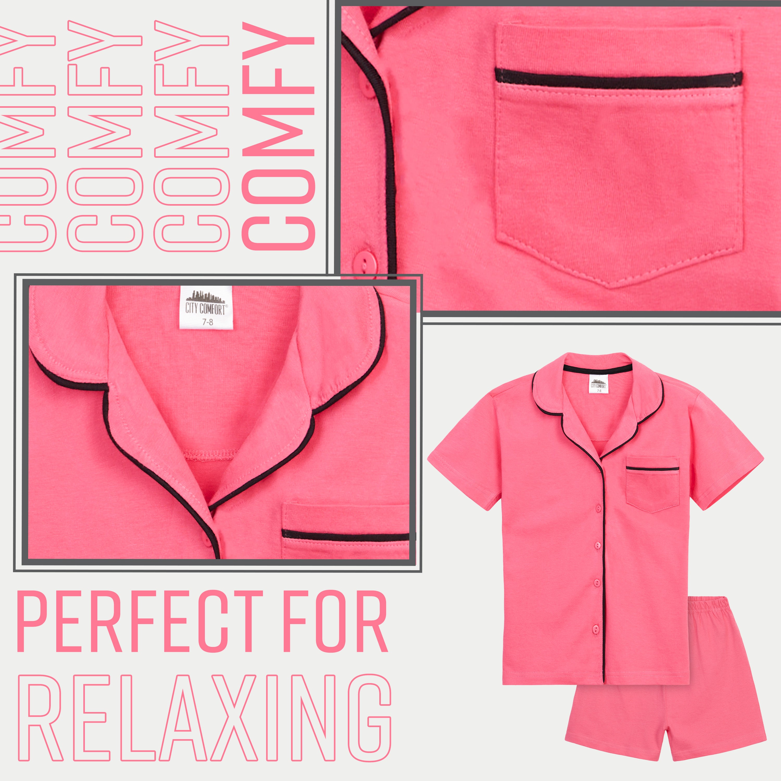 citycomfort-pyjama-fille-court-coton-bouton-rose-5-6-ans image 6