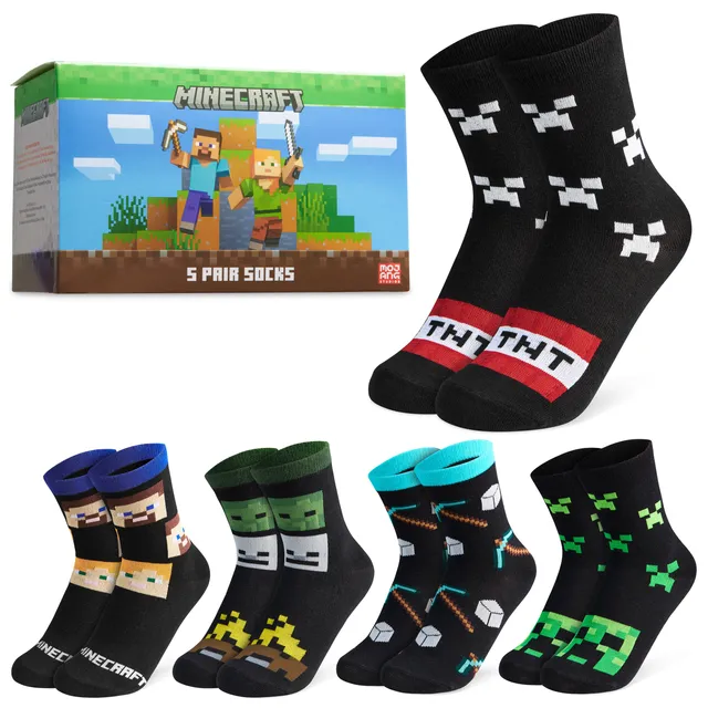 minecraft-creeper-chaussettes-mi-mollet-enfant-lot-5-paires-respirant image 1