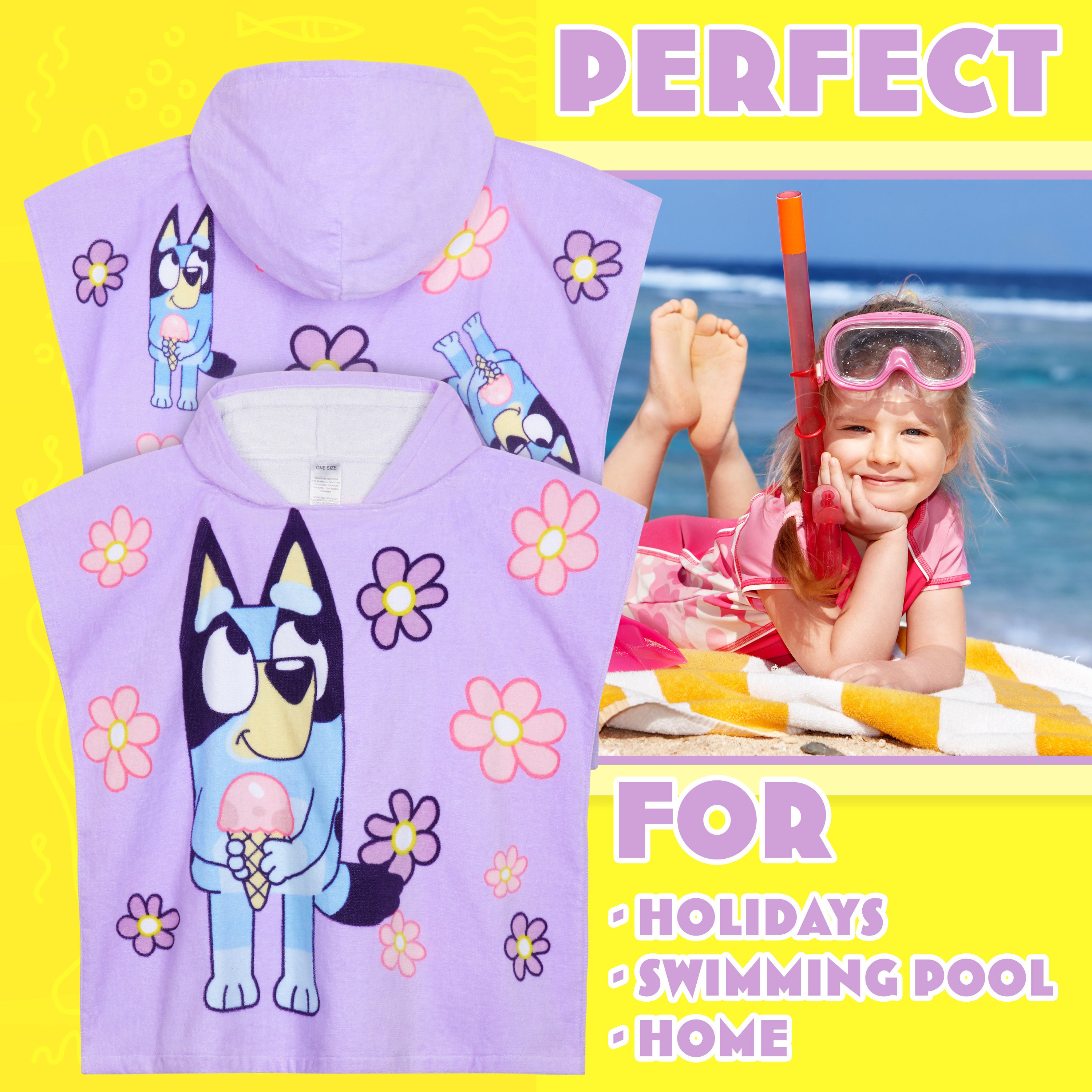 bluey-poncho-de-bain-enfant-violet-coton-3-8-ans-capuche image 2