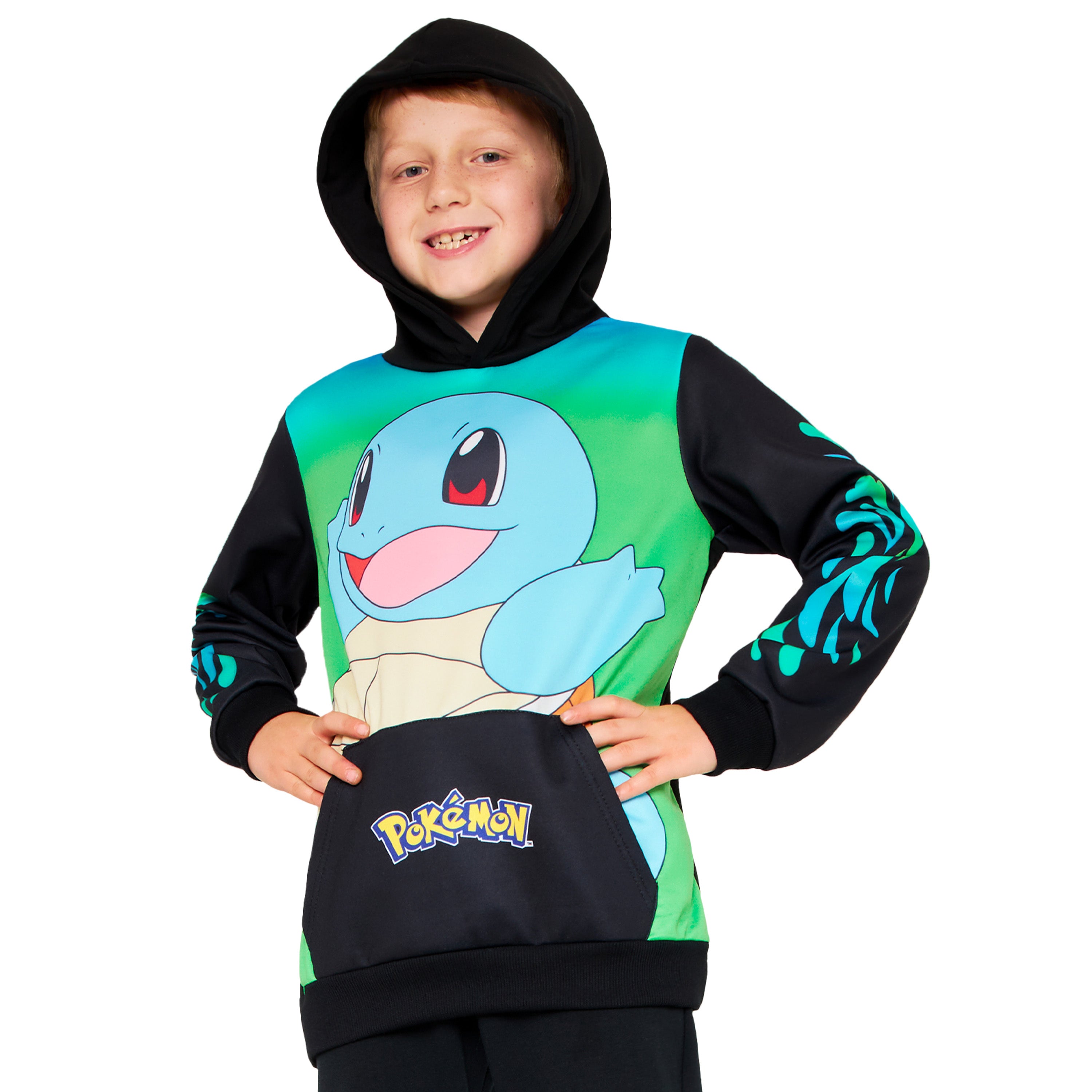 pok-mon-sweat-capuche-enfant-carapuce-noir-vert-poche-kangourou image 1