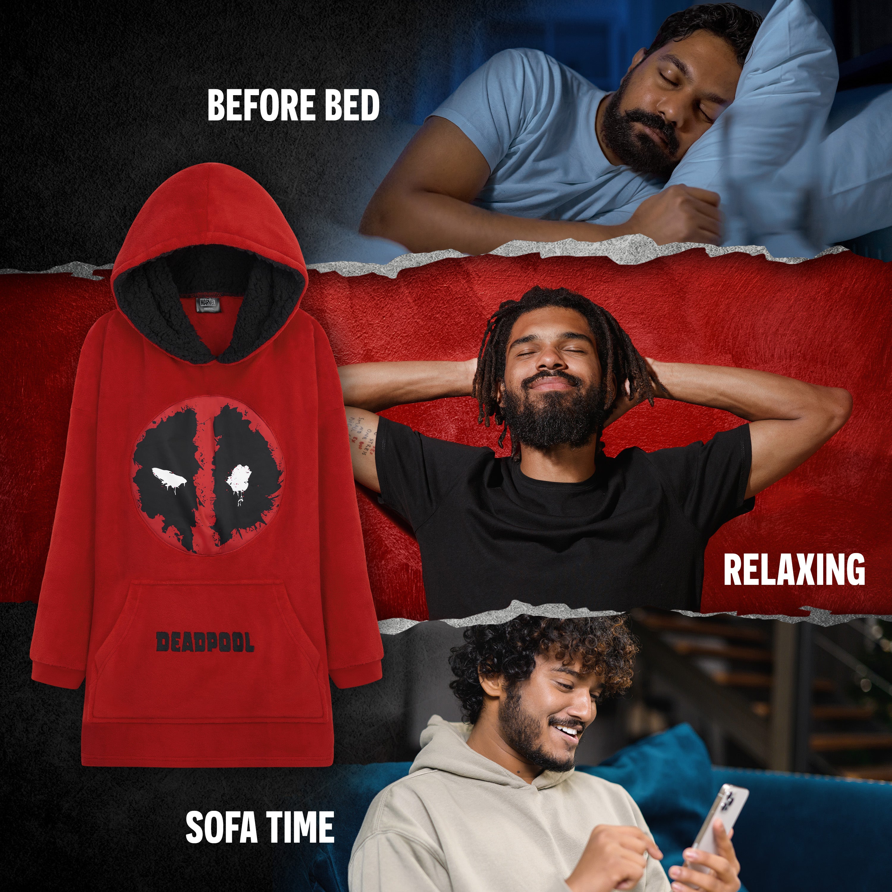marvel-plaid-sweat-capuche-oversize-homme-ado-deadpool image 5