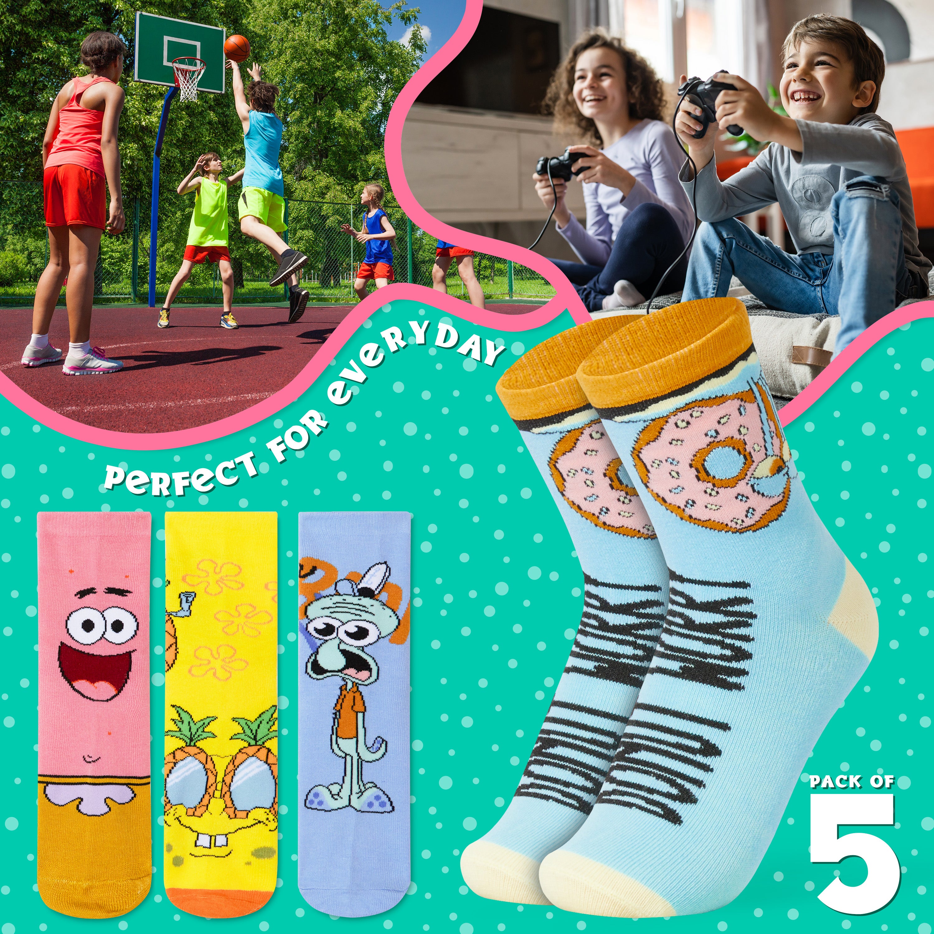 chaussettes-bob-l-ponge-gar-on-hautes-coton-lot-de-5 image 5
